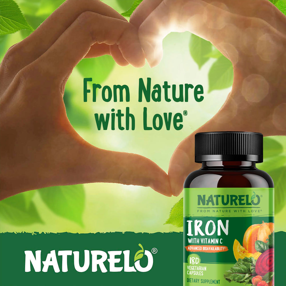 NATURELO frasco junto a frutas cítricas y vegetales demostrando vitamina C natural