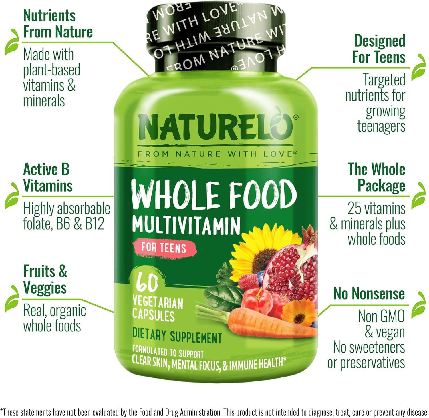 NATURELO detalle de cápsula y textura que resalta ingrediente vegetal y fácil ingestión