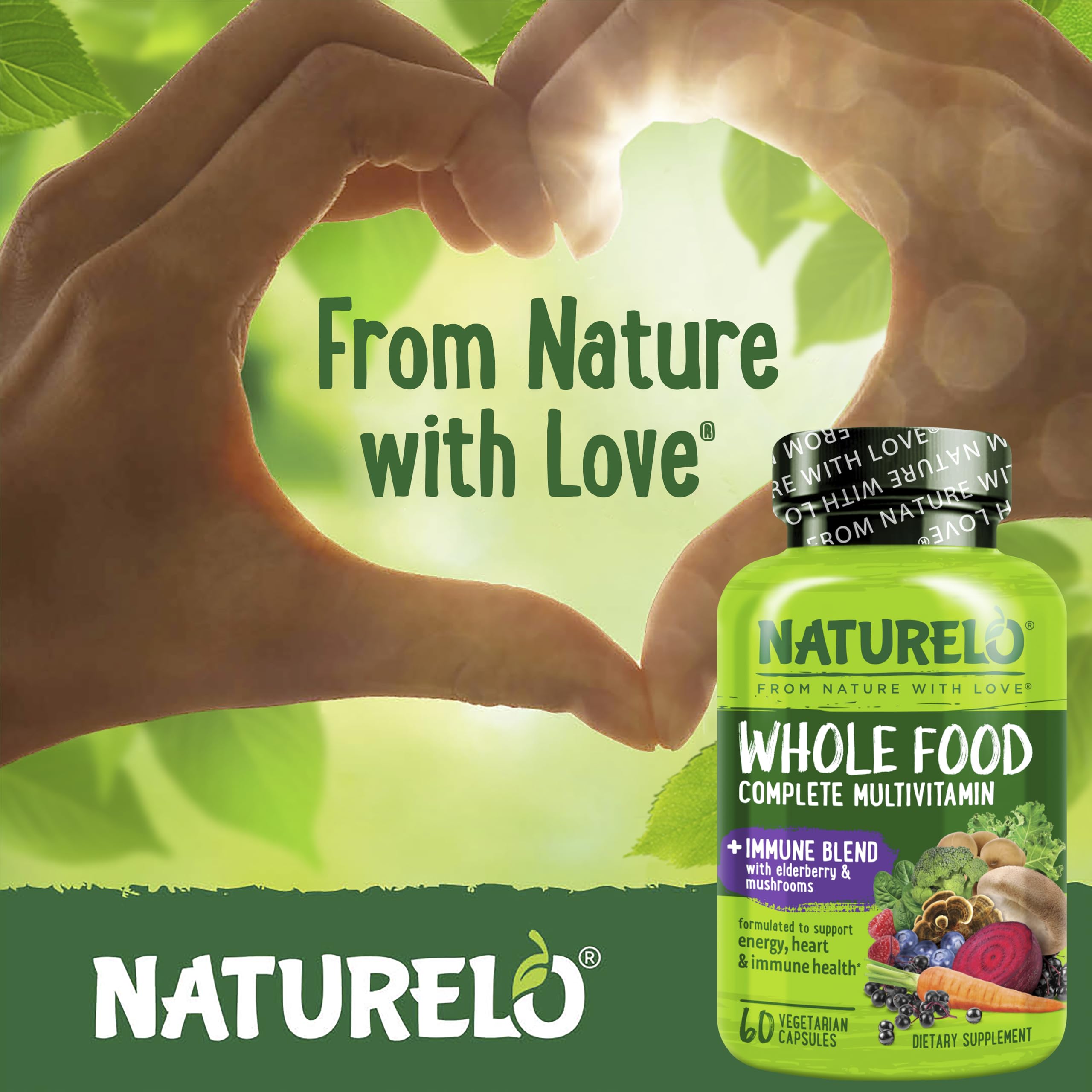 NATURELO botella junto a una mano para comparar tamaño y dosis diaria