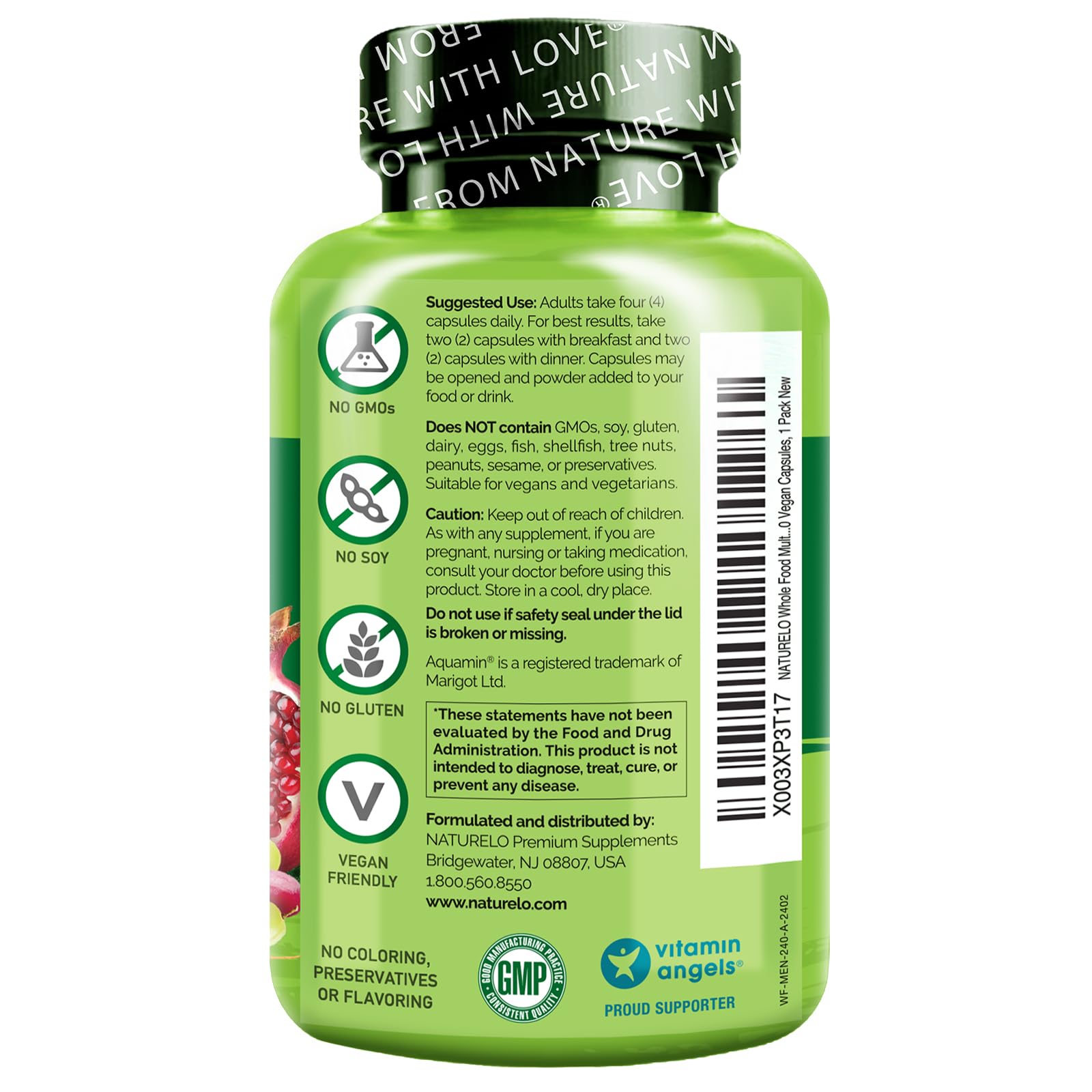 NATURELO etiqueta con ingredientes naturales y transparencia en la fórmula