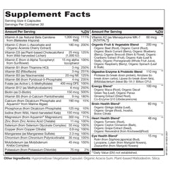 NATURELO etiqueta de ingredientes indicando vitaminas activas y minerales