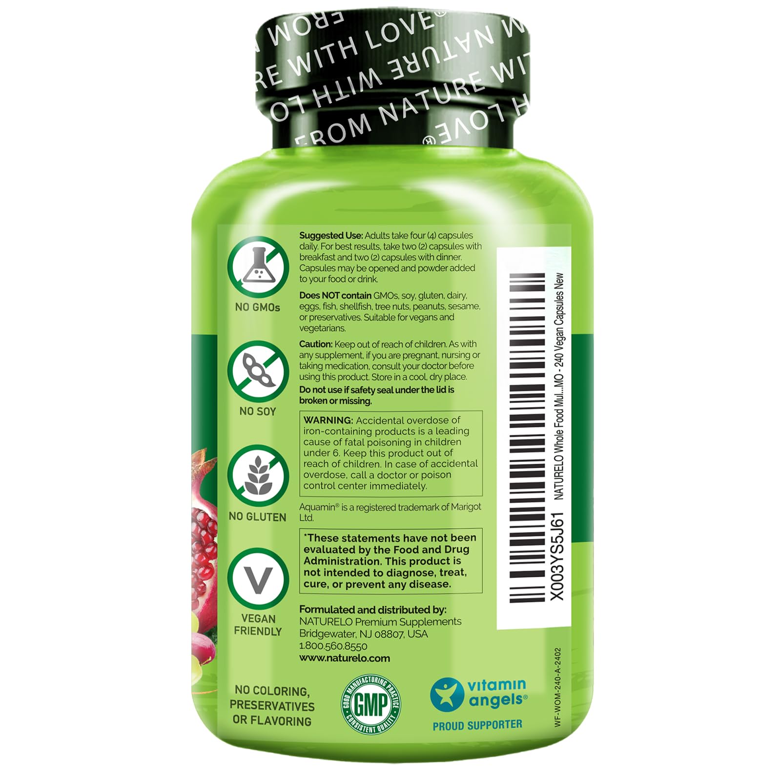 NATURELO etiqueta con lista de ingredientes y beneficios visibles