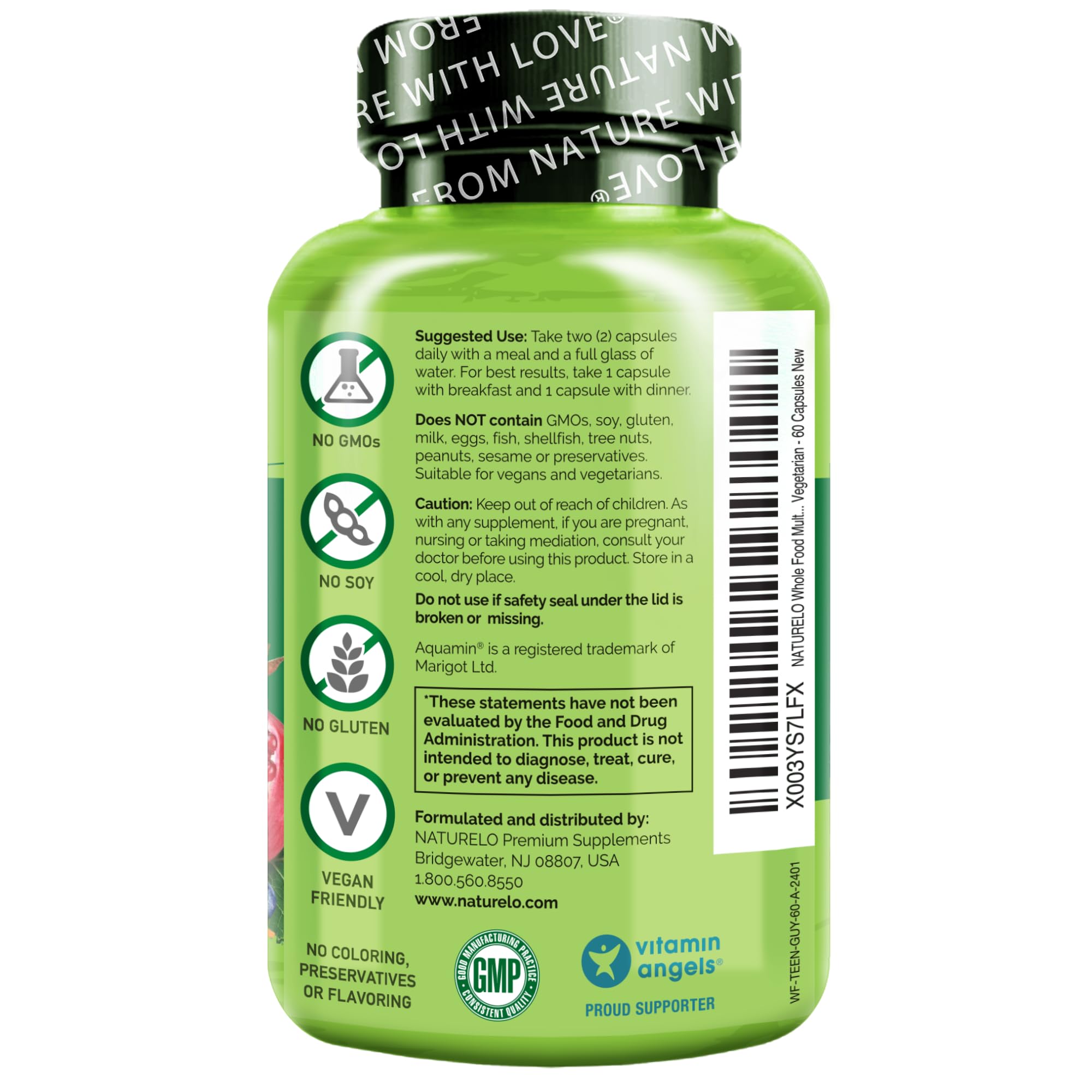 NATURELO etiqueta nutricional legible con ingredientes y dosificación