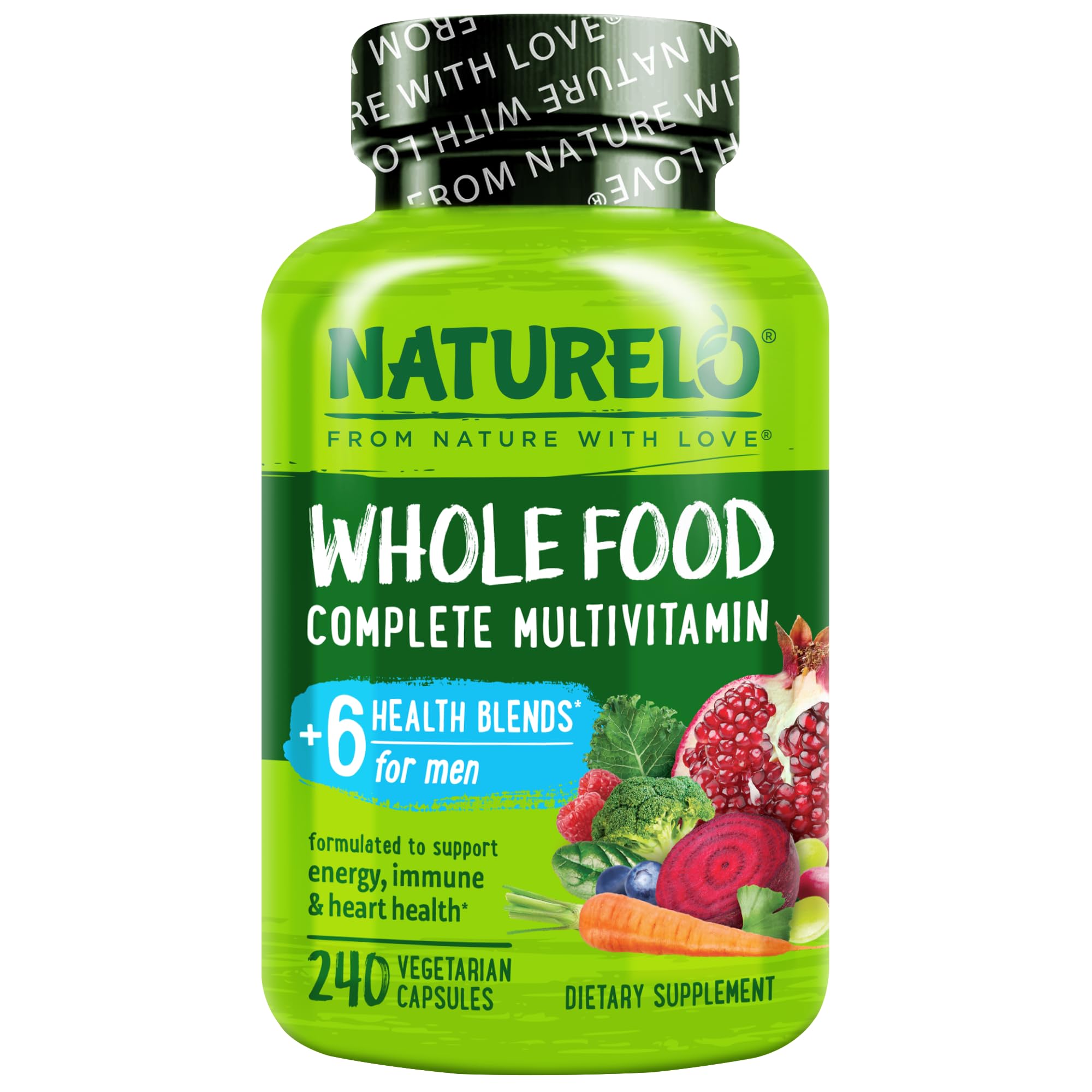 NATURELO frasco frontal mostrando 240 cápsulas y conveniencia diaria