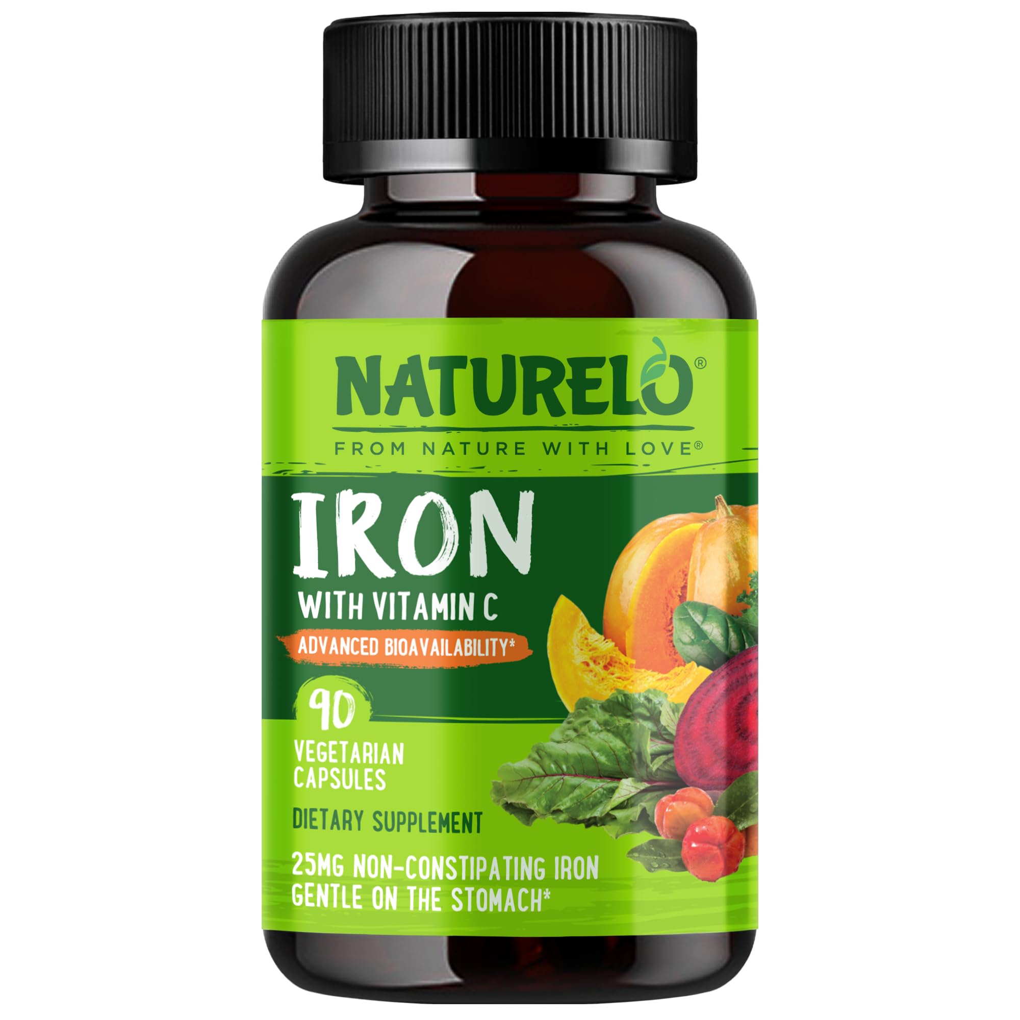 NATURELO frasco frontal mostrando la etiqueta y beneficio de alta absorción