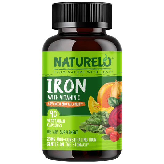 NATURELO frasco frontal mostrando la etiqueta y beneficio de alta absorción