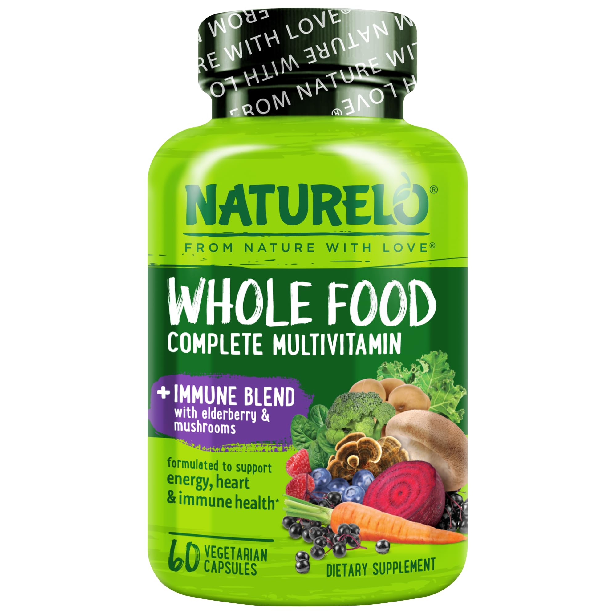 NATURELO envase frontal que muestra 60 cápsulas y beneficios veganos