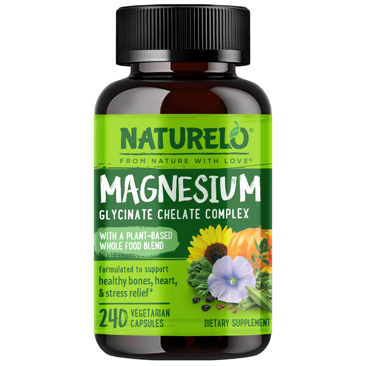 NATURELO envase frontal mostrando magnesio glicinato y beneficios