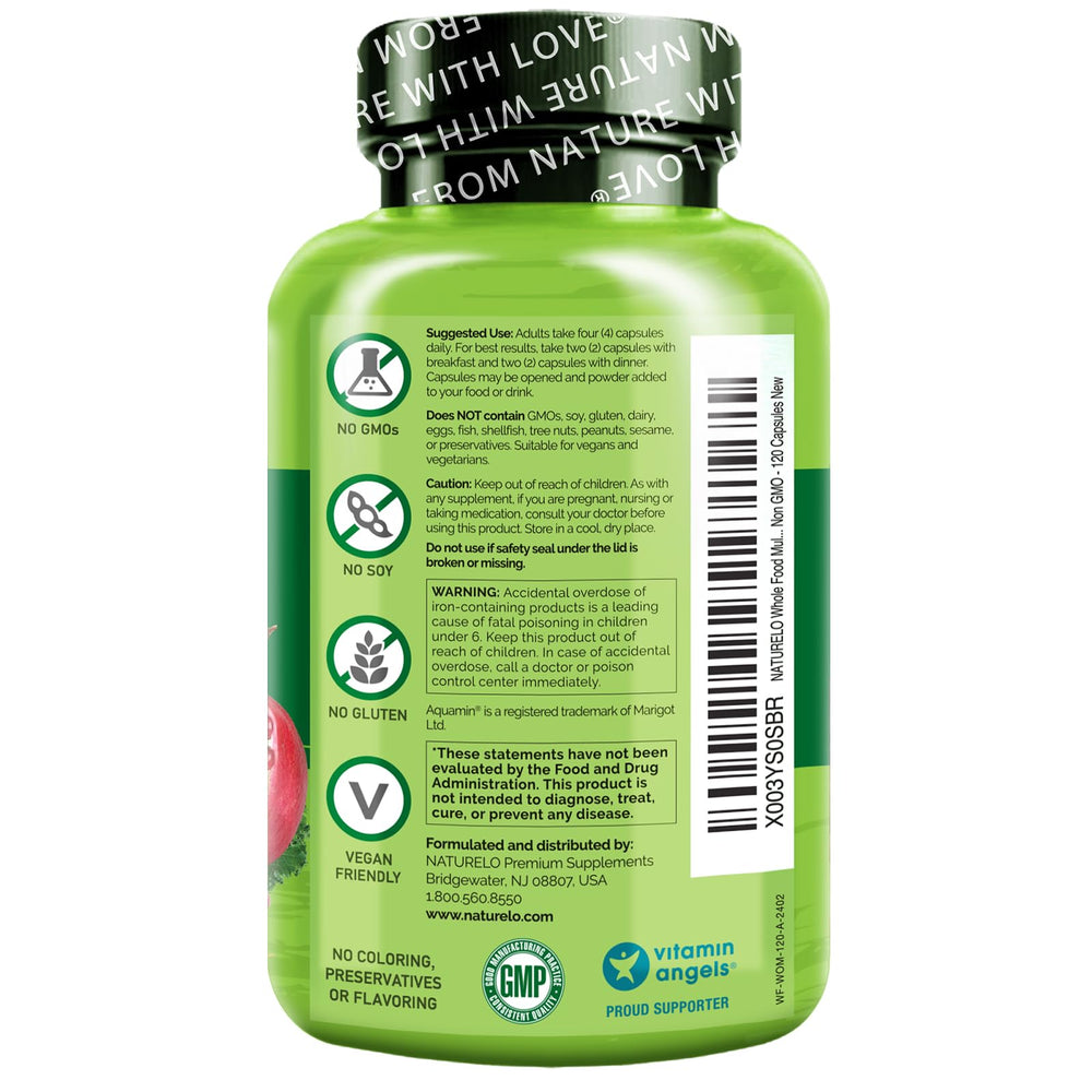 NATURELO etiqueta nutricional con ingredientes y formas activas