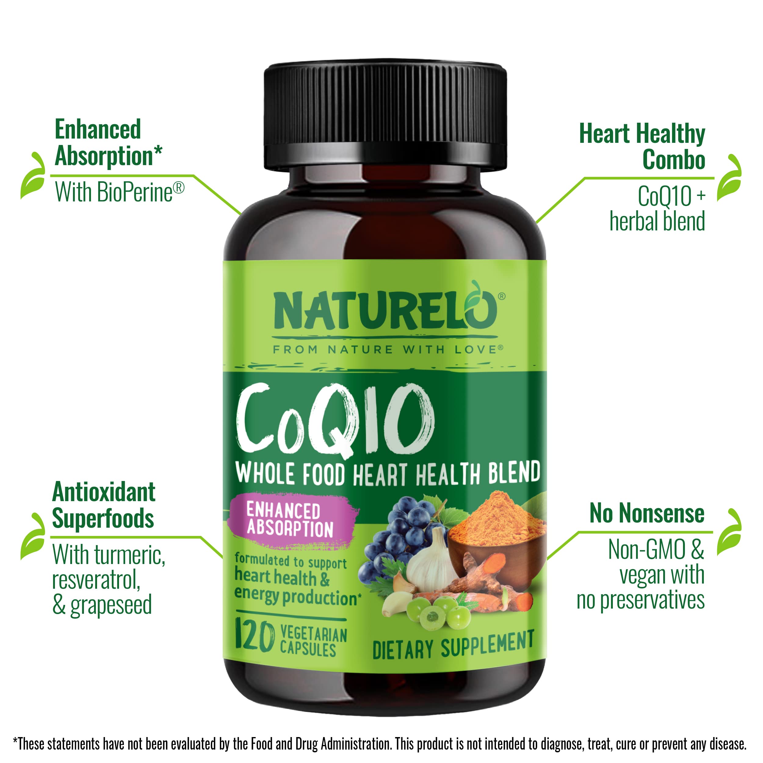 NATURELO etiqueta que destaca ingredientes naturales y BioPerine