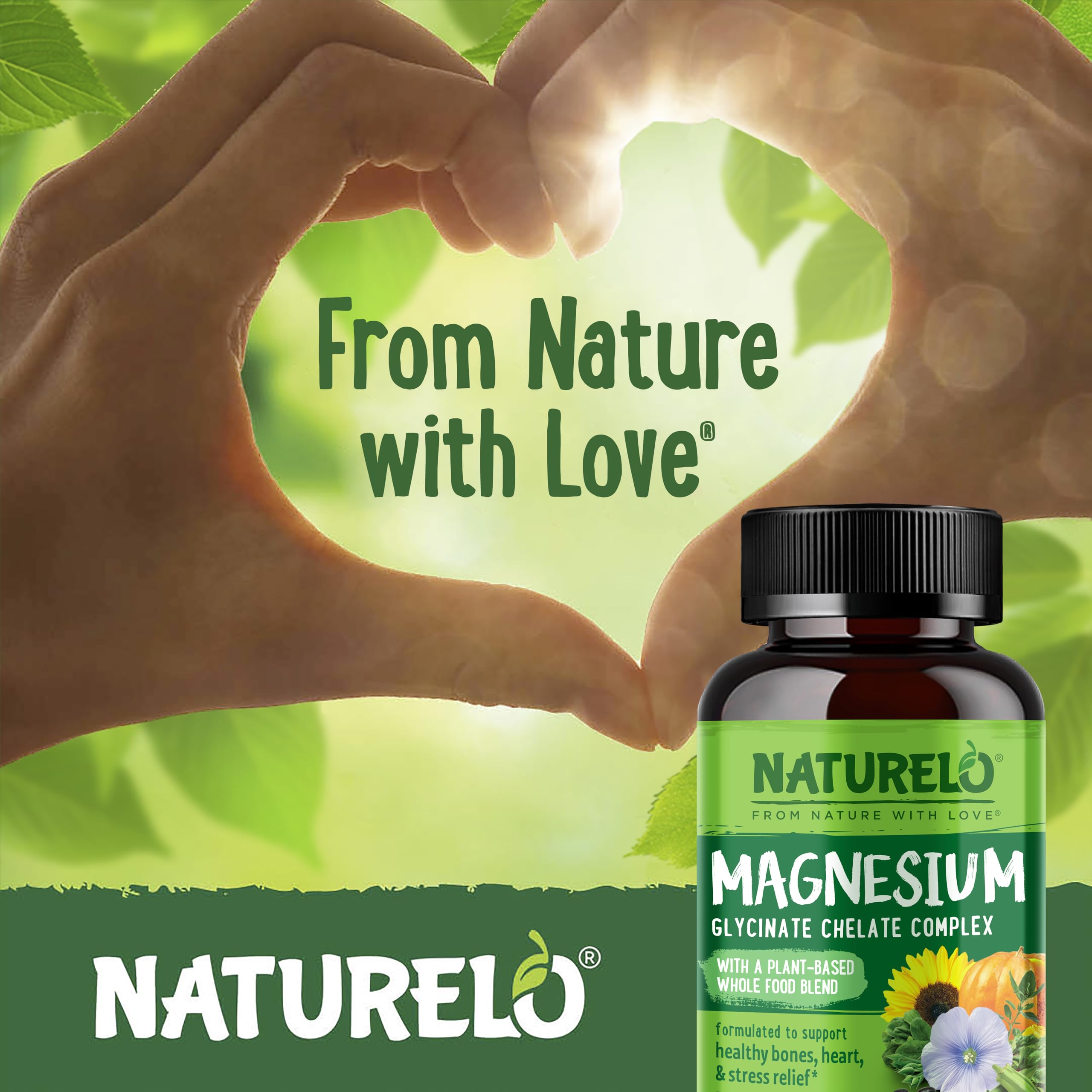 NATURELO representación de glicina y plantas indicando origen vegetal y pureza