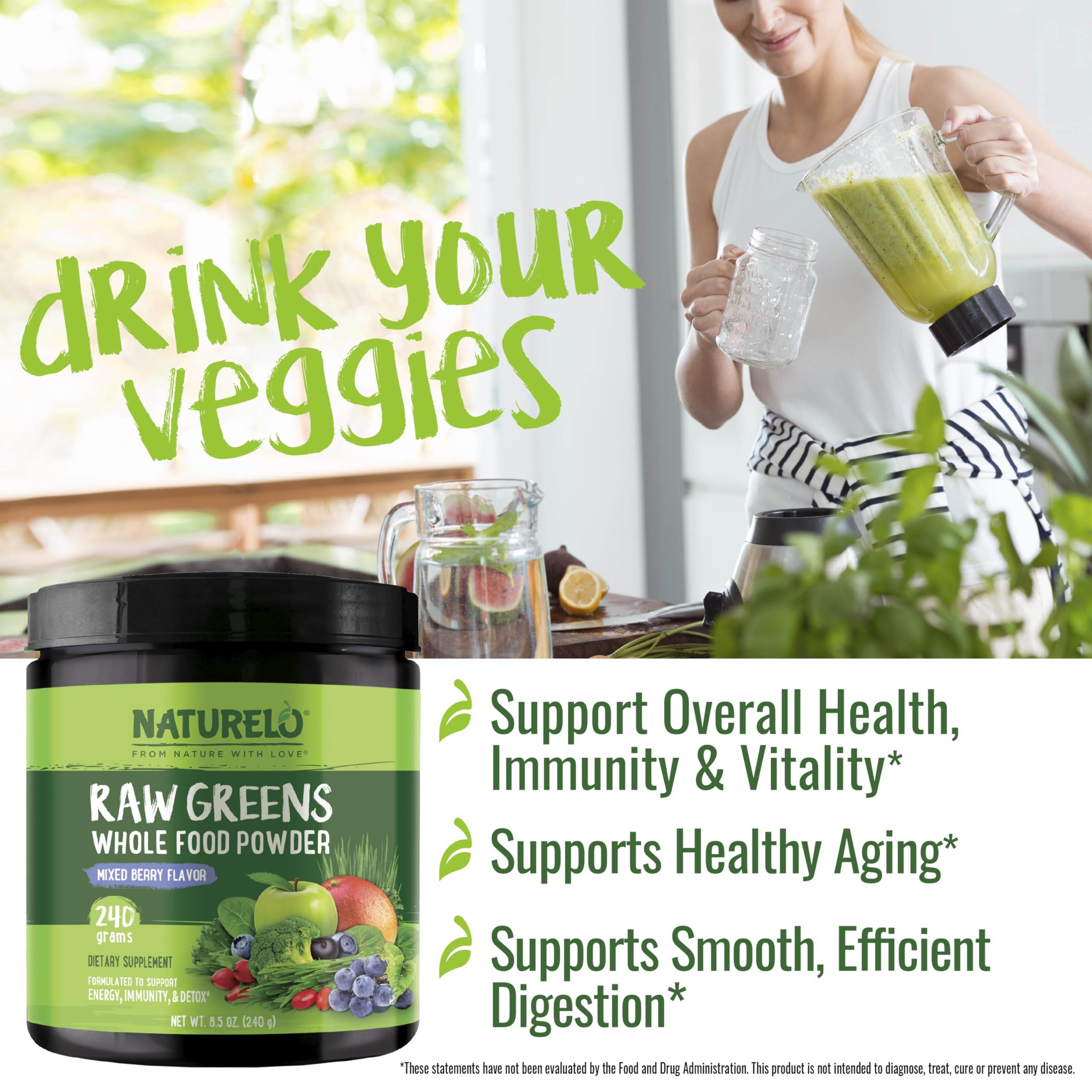 NATURELO mezcla de ingredientes vegetales crudos que aportan vitaminas