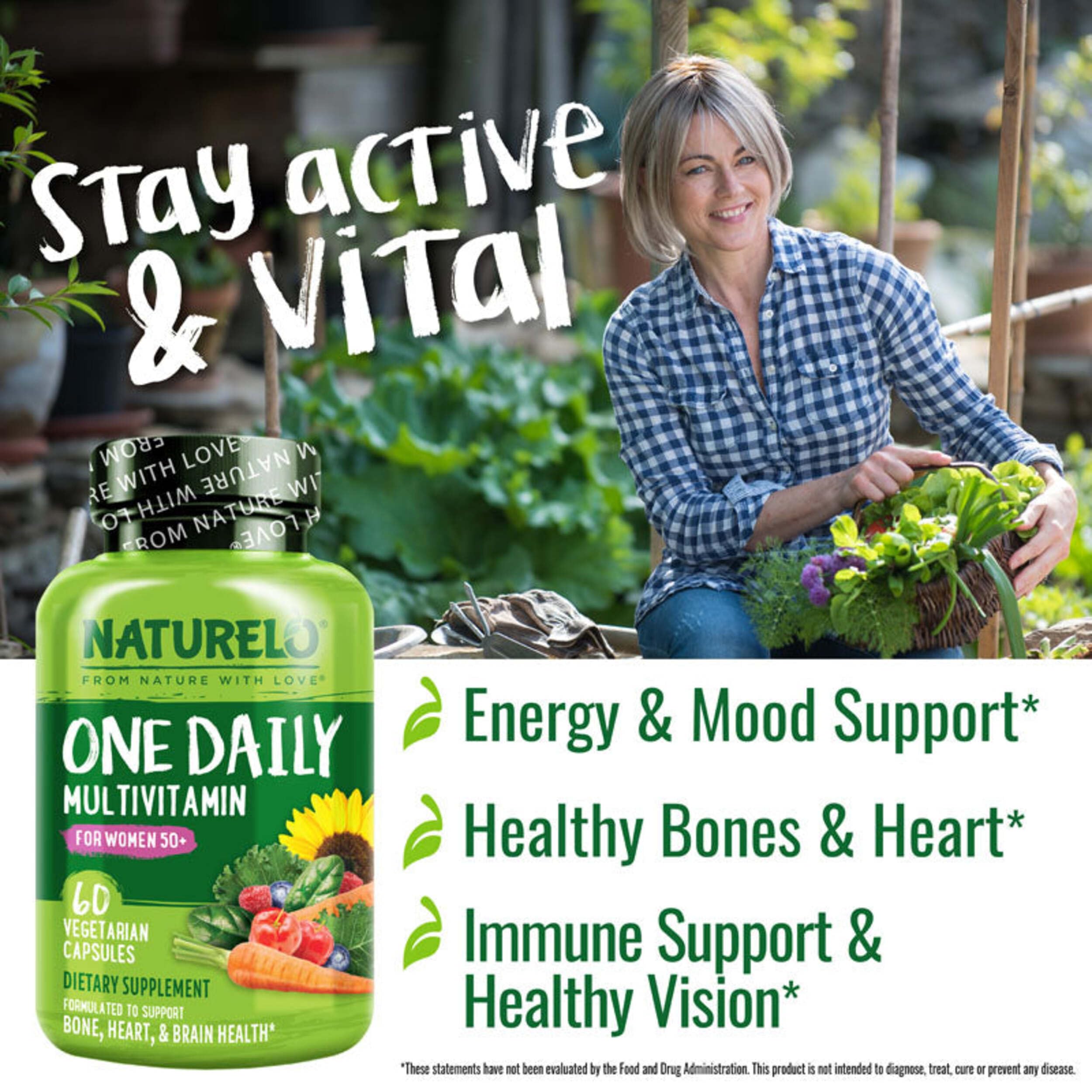 NATURELO etiqueta nutricional con lista de vitaminas y minerales clave