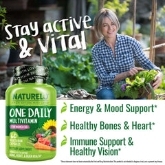 NATURELO etiqueta nutricional con lista de vitaminas y minerales clave