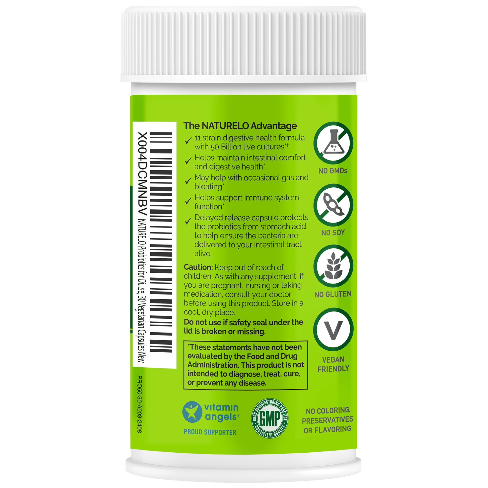 NATURELO etiqueta con ingredientes limpios y sin GMO