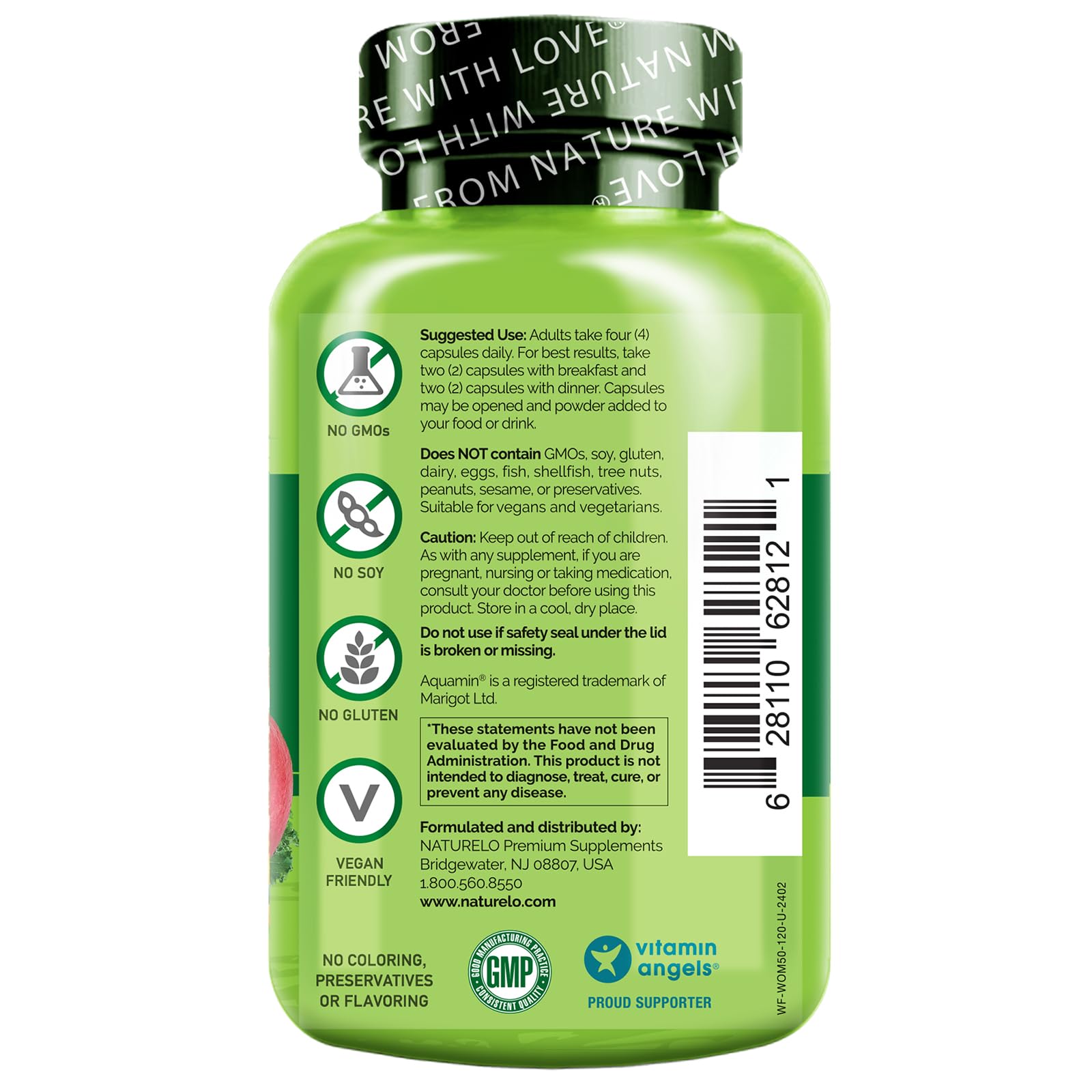 NATURELO cápsula en mano para comparar tamaño y facilidad de ingesta