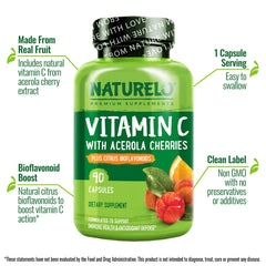 NATURELO ingredientes acerola y cítricos para origen natural de vitamina C