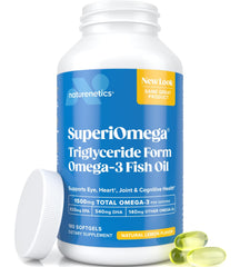 Naturenetics SuperiOmega frente del envase mostrando etiqueta clara y beneficios