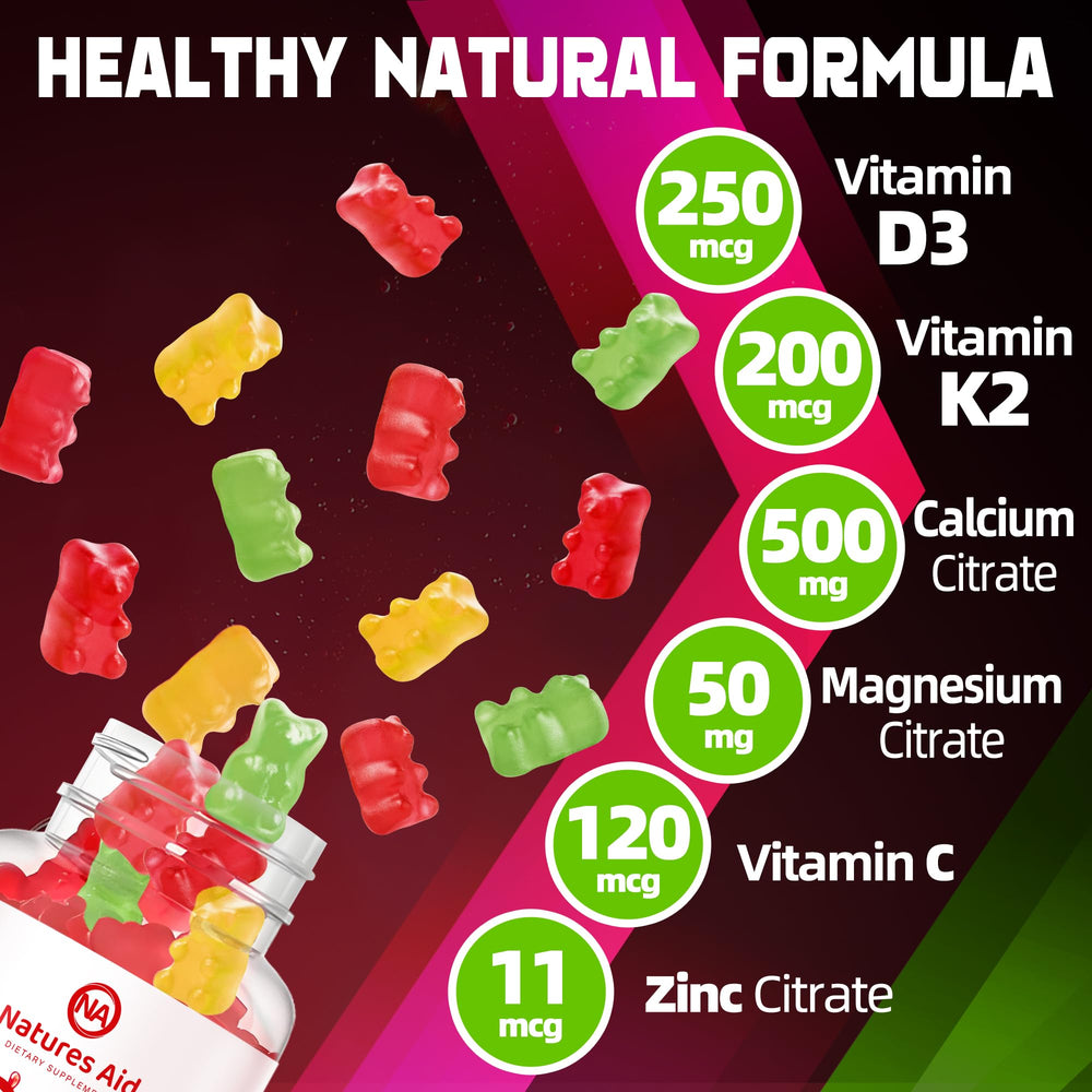Primer plano de textura de gomita Natures Aid, masticable y apetecible