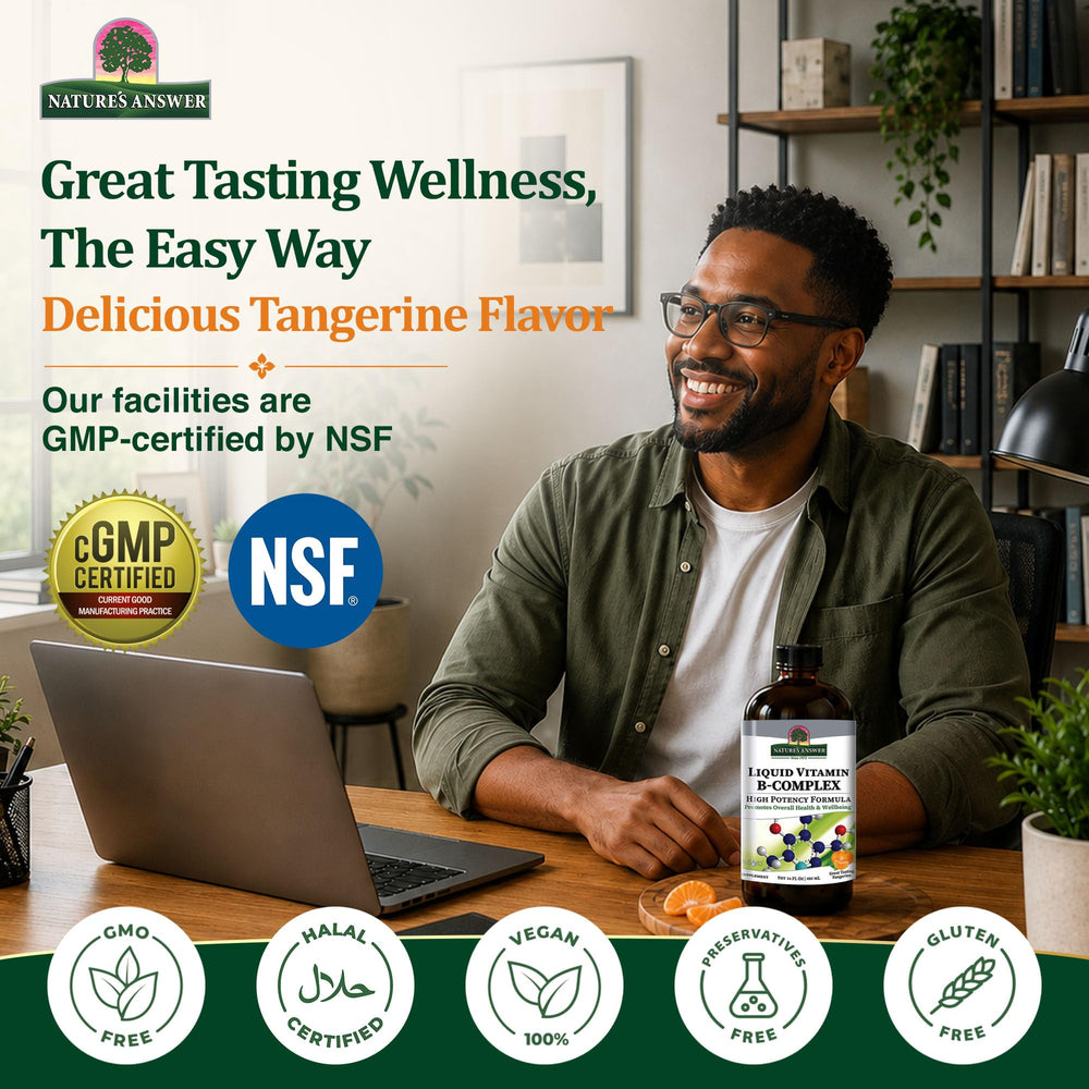 Nature's Answer etiqueta con lista de ingredientes y ventaja de absorción rápida