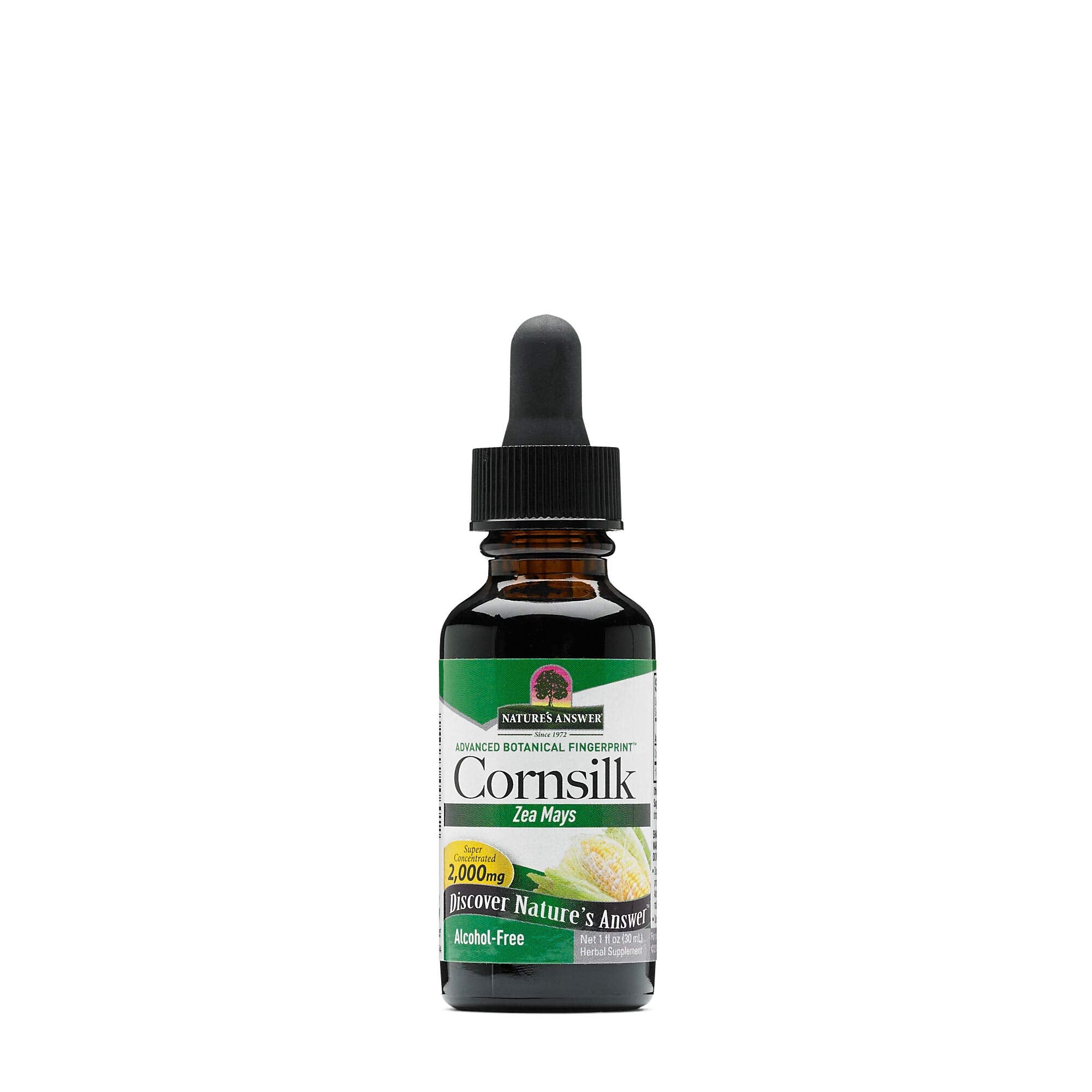 Nature's Answer frasco de Cornsilk frontal mostrando etiqueta clara y beneficios