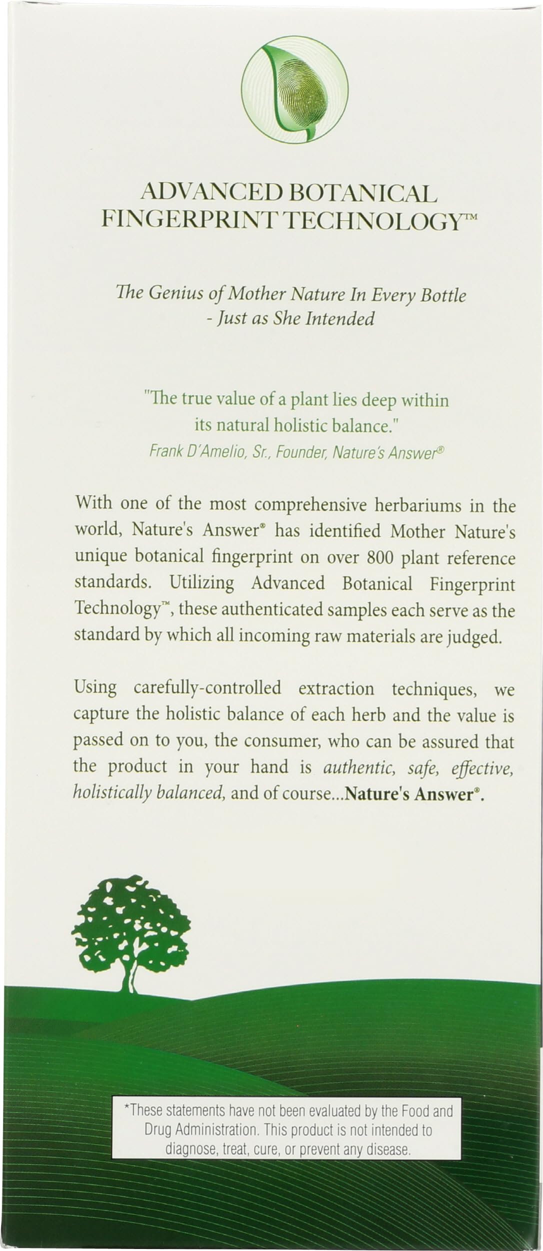 Nature's Answer detalle de etiqueta con ingredientes y beneficios visibles