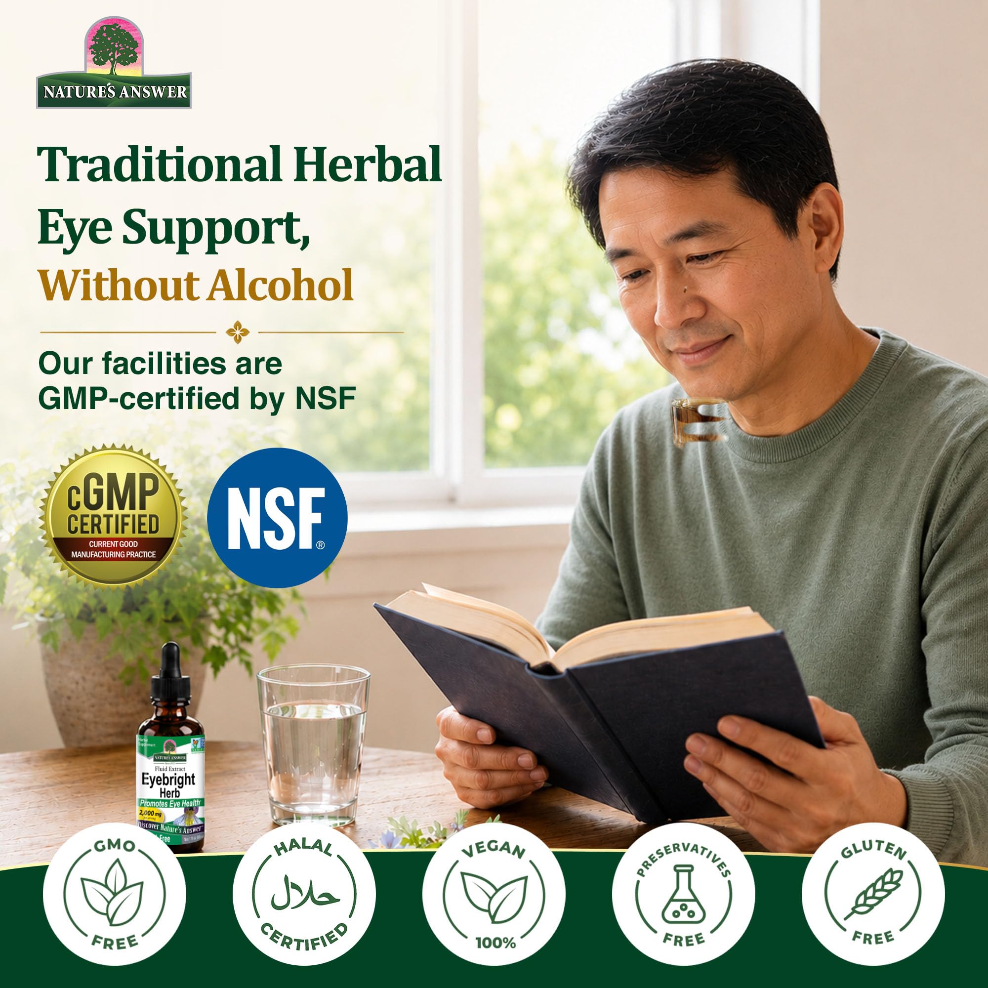 Nature's Answer etiqueta con certificaciones kosher vegana sin gluten para confianza