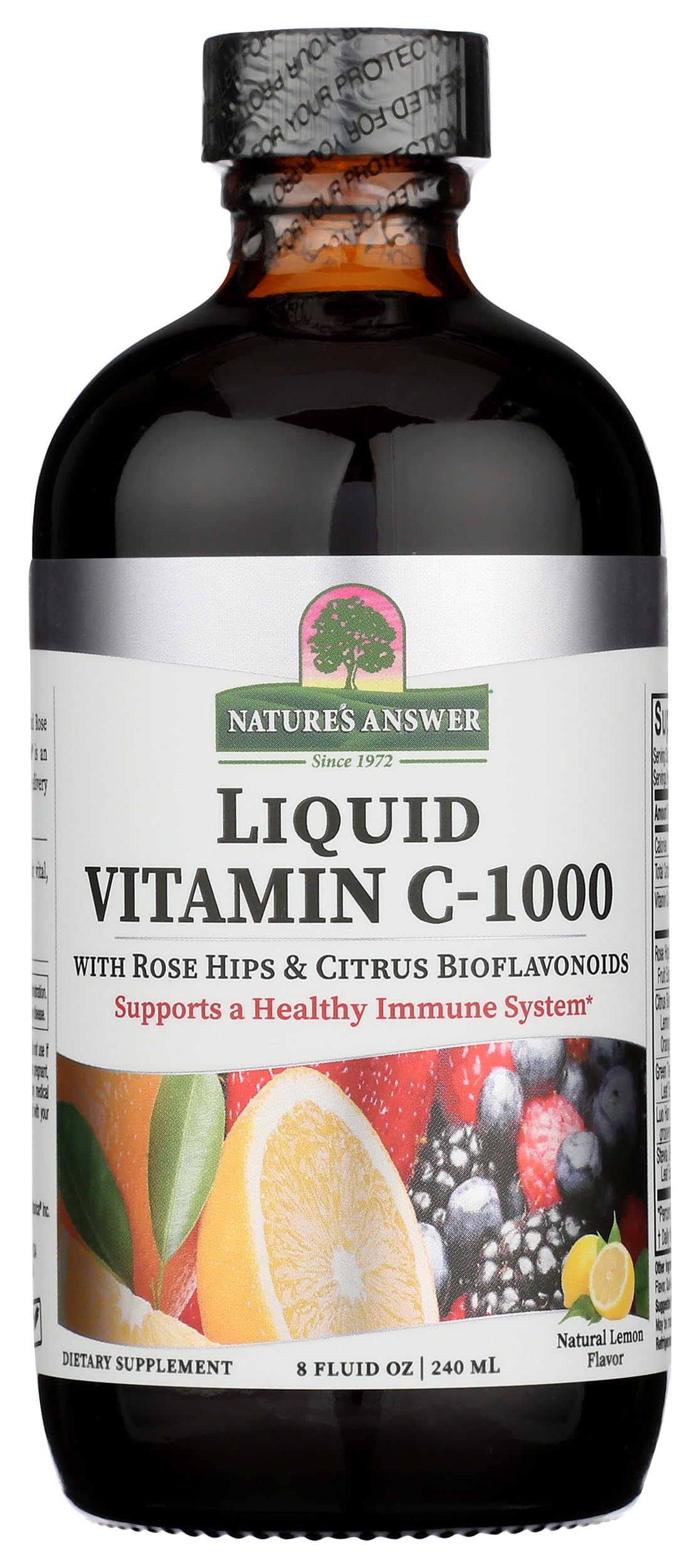 Nature's Answer frontal del envase mostrando la presentación de 8 fl oz y beneficio de dosificación fácil