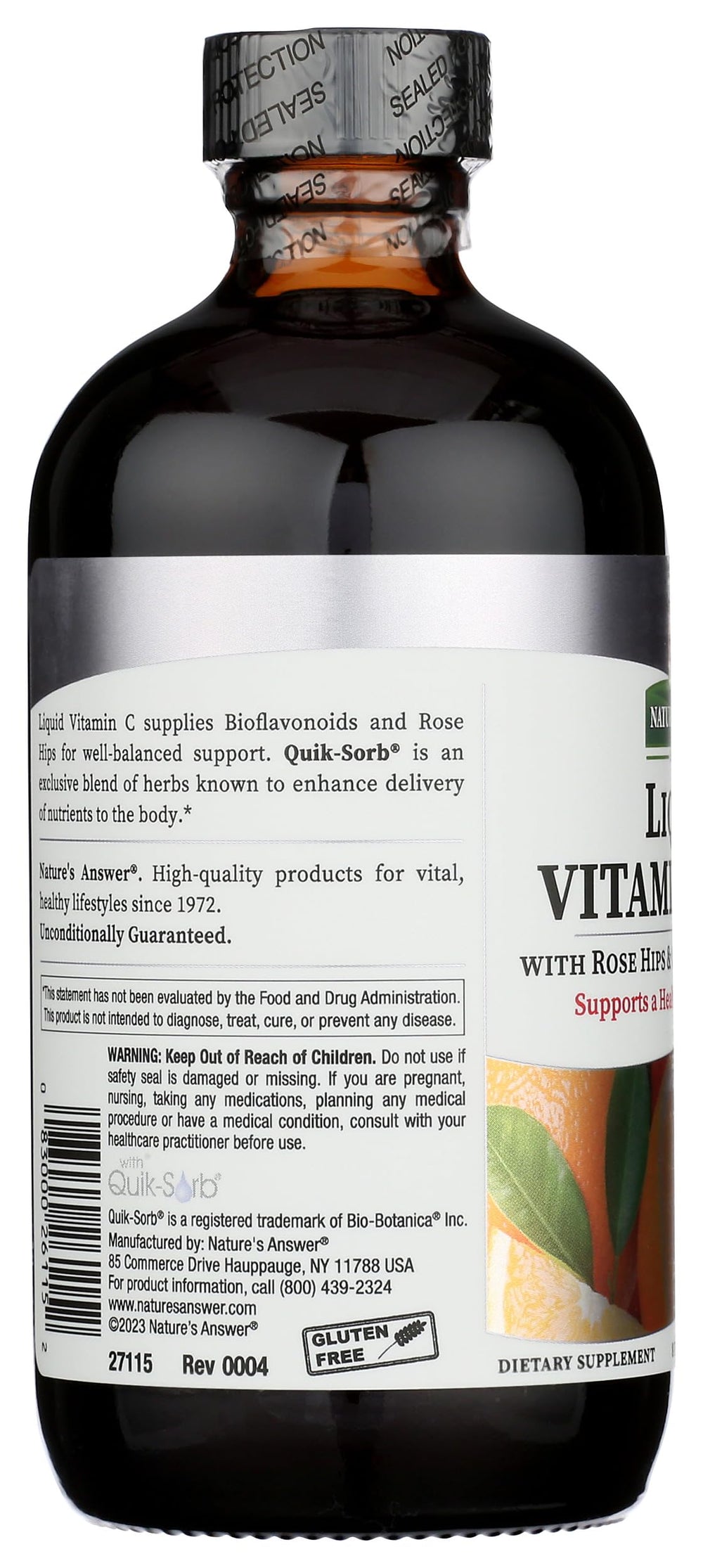 Nature's Answer frasco junto a rosas mosqueta mostrando el ingrediente natural y su aporte