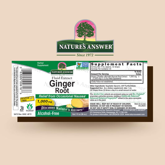Nature's Answer detalle del rizoma de jengibre con textura natural