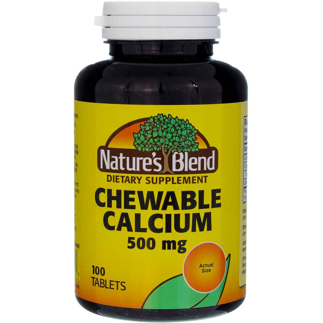 Nature's Blend envase frontal de calcio masticable, presentación clara y conveniente