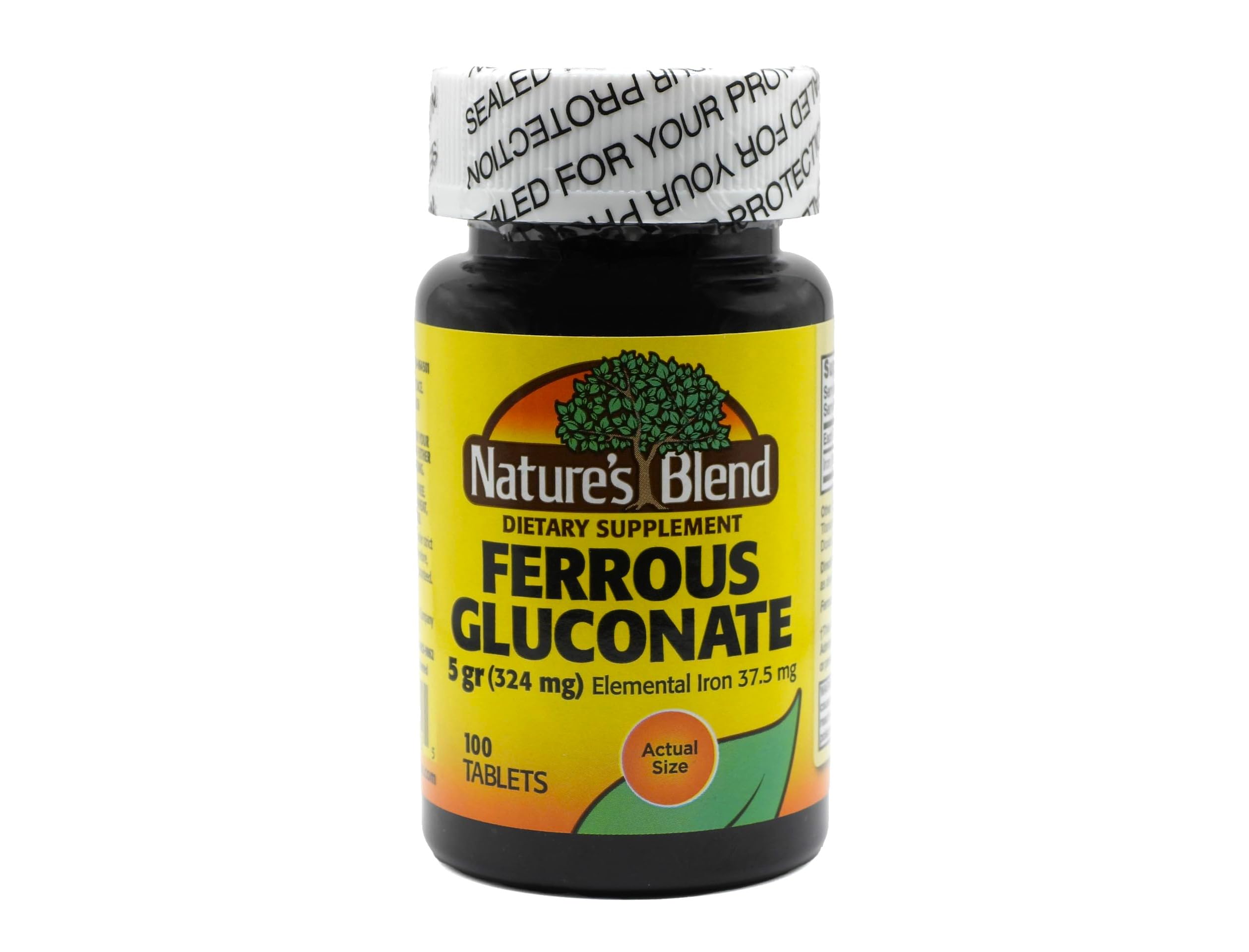 Nature's Blend frasco delante mostrando etiqueta y cantidad 100 tabs, información clara