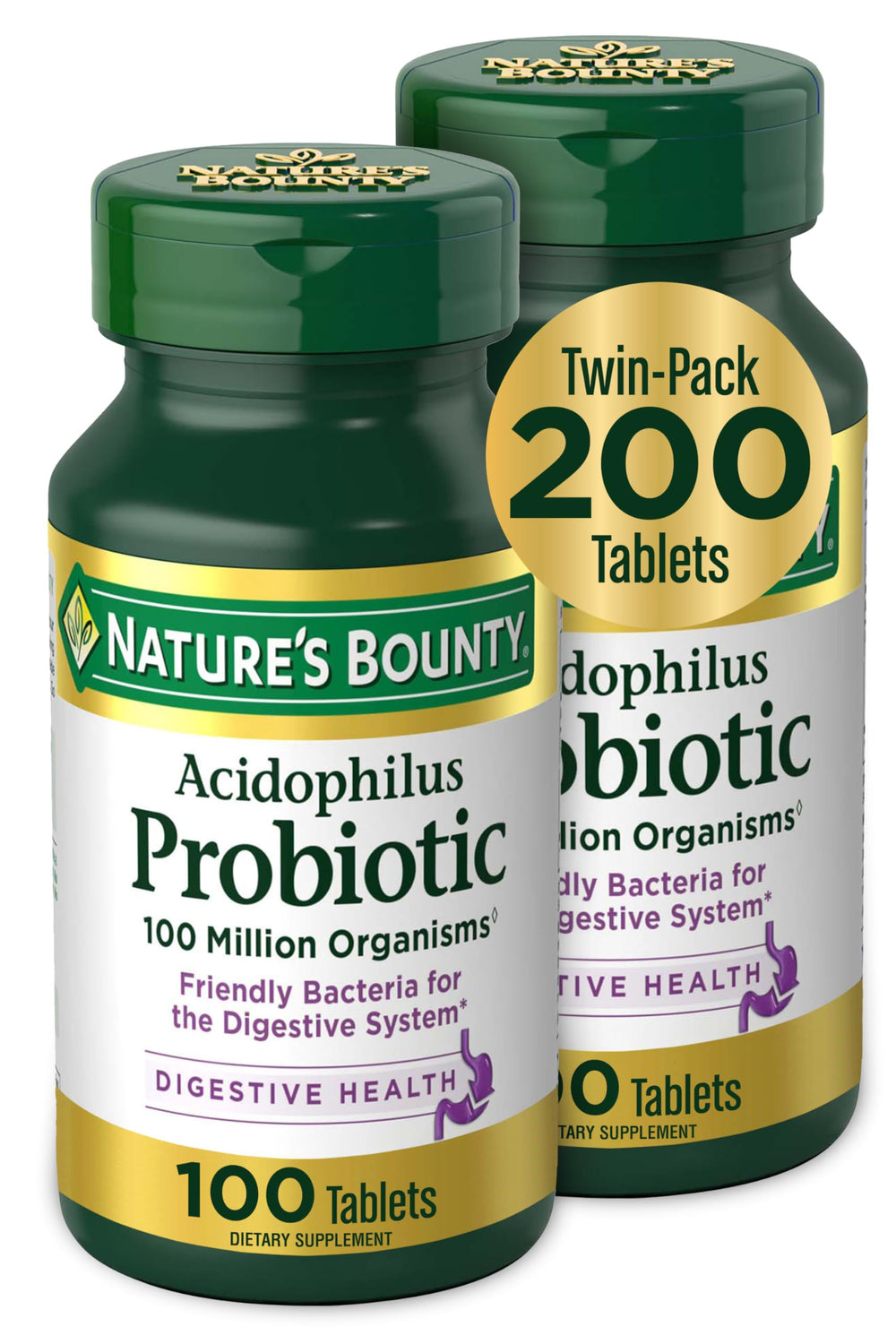 Nature's Bounty frasco frontal mostrando etiquetas claras y beneficio de practicidad