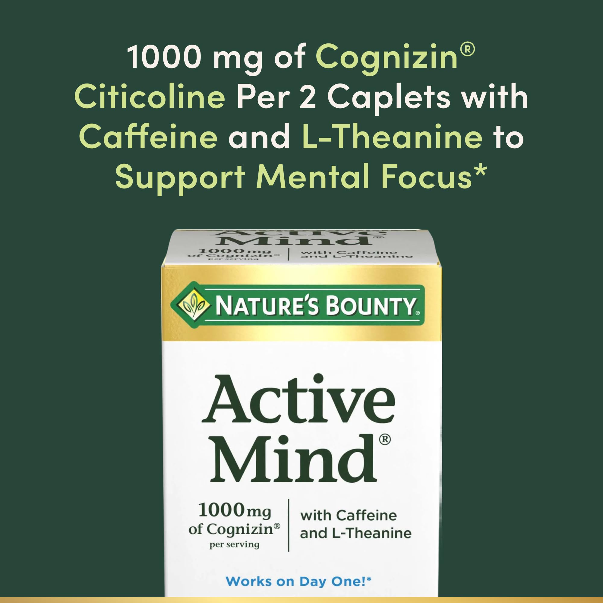 Nature's Bounty Active Mind persona sosteniendo la cápsula para facilidad de uso