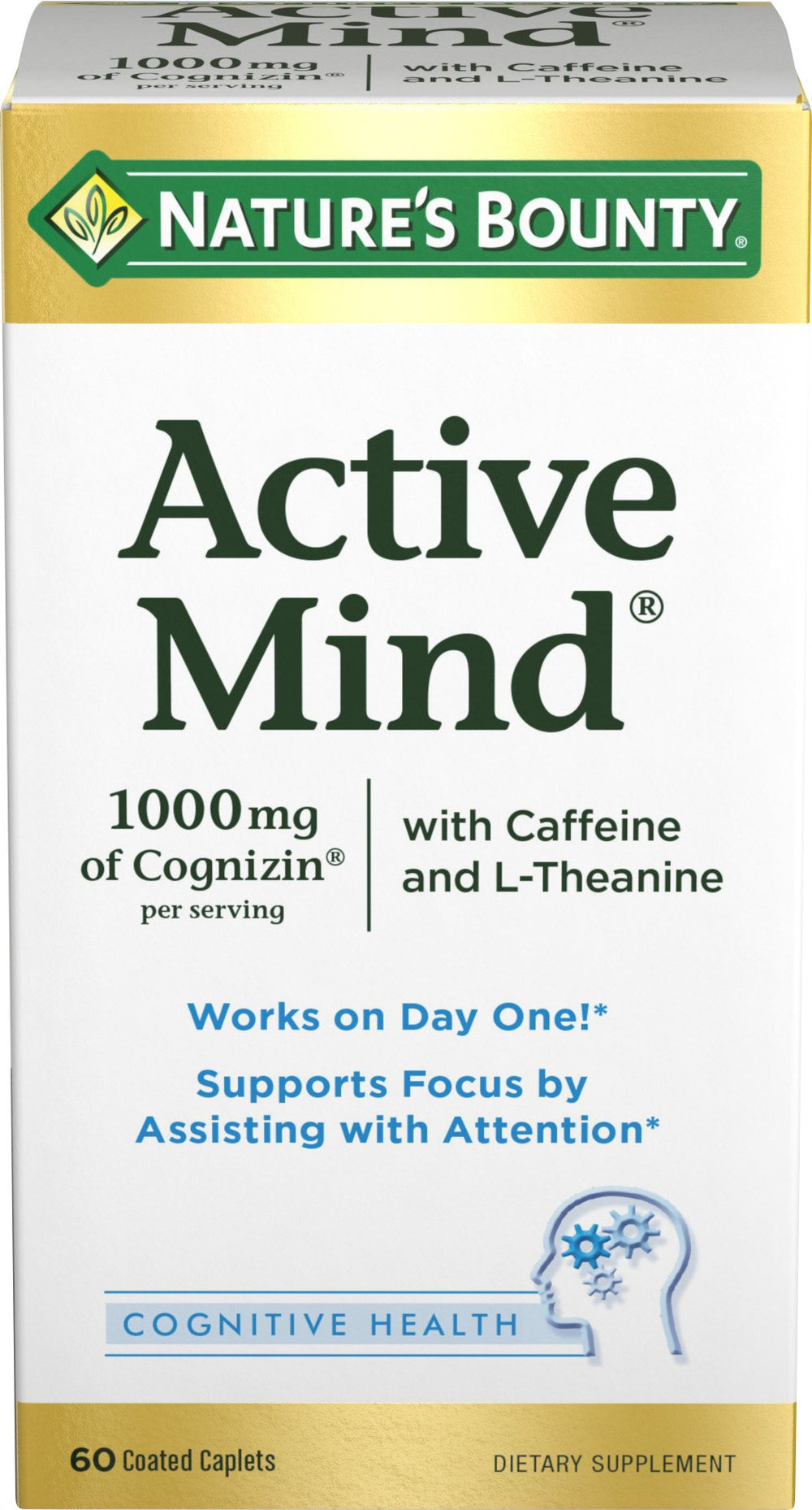 Nature's Bounty Active Mind vista frontal del envase enfatizando claridad