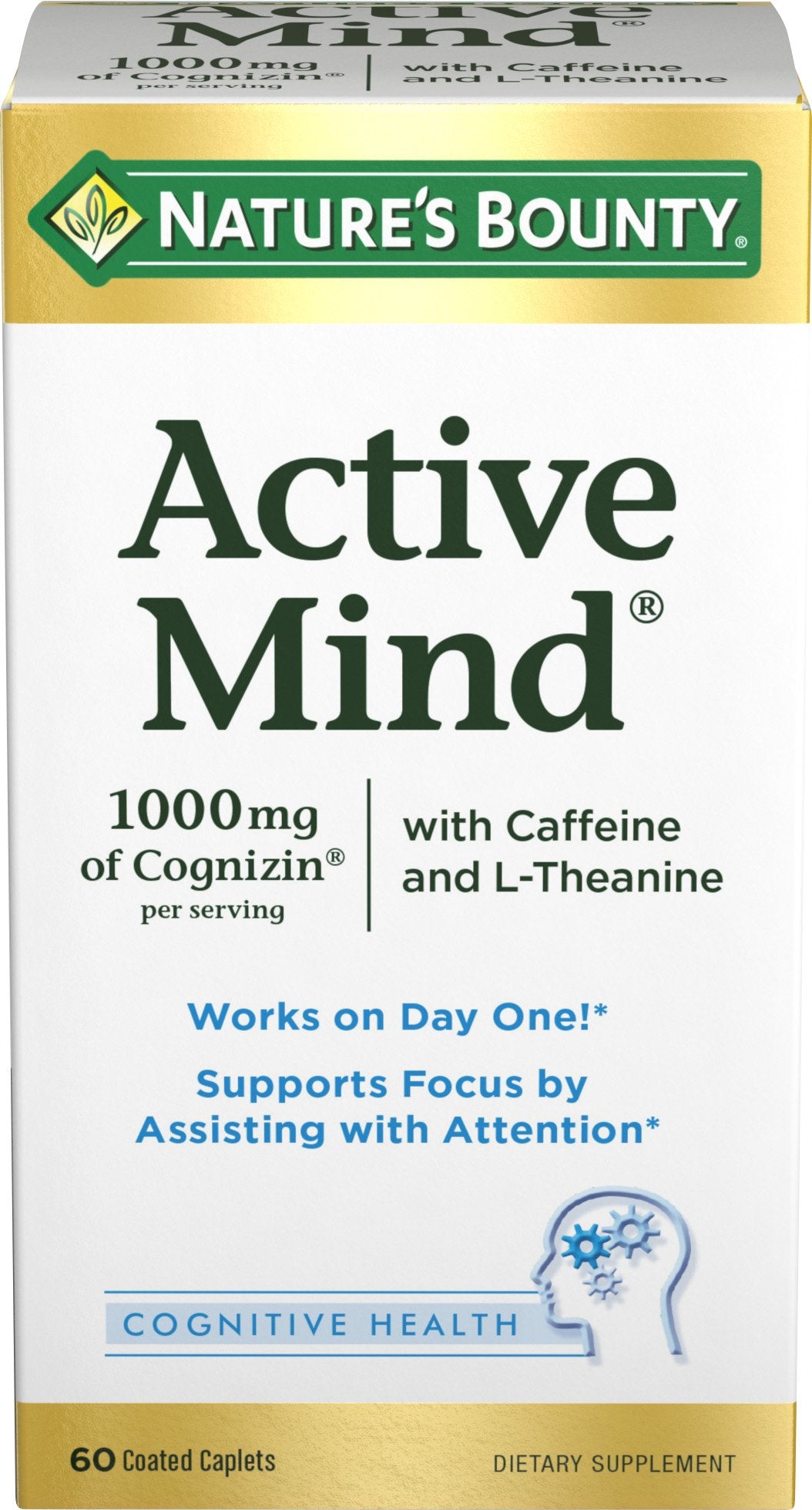Nature's Bounty Active Mind vista frontal del envase enfatizando claridad