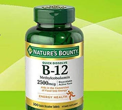Nature's Bounty frasco frontal B-12 2500 mcg, formato duradero y práctico