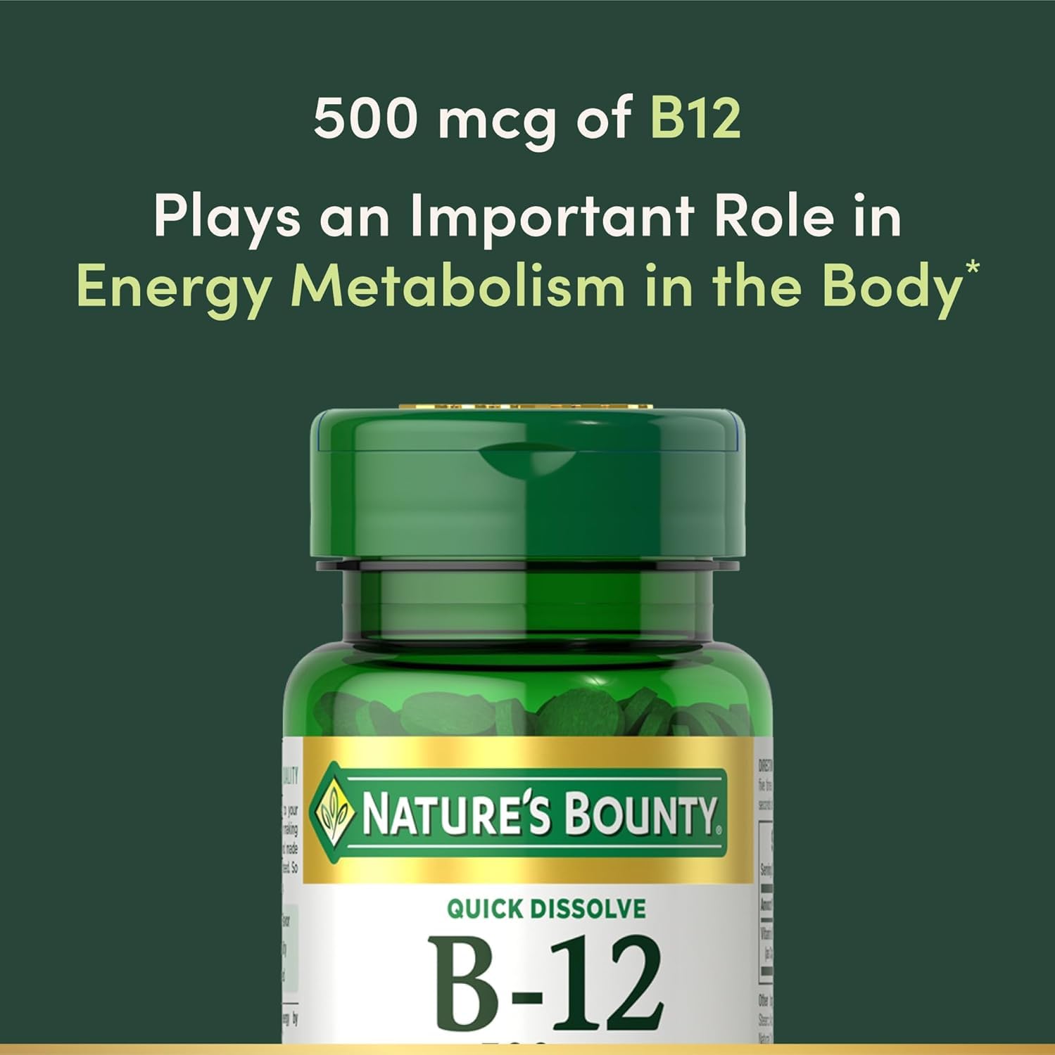 Nature's Bounty tableta en mano lista para disolverse, fácil de tomar