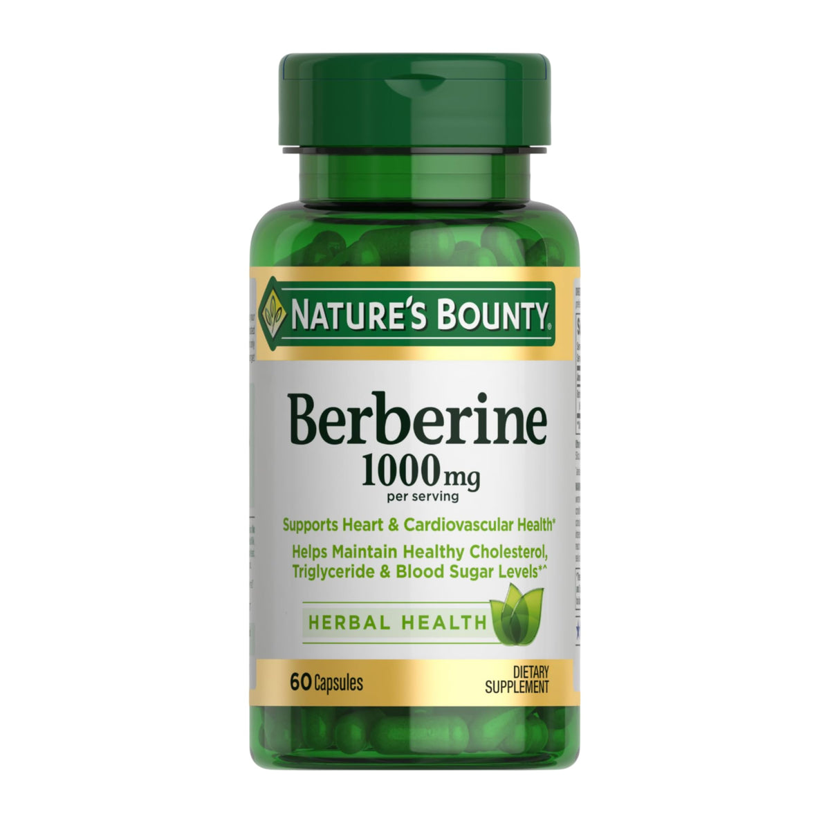 Nature's Bounty envase frontal de Berberine 1000 mg, claridad y confianza