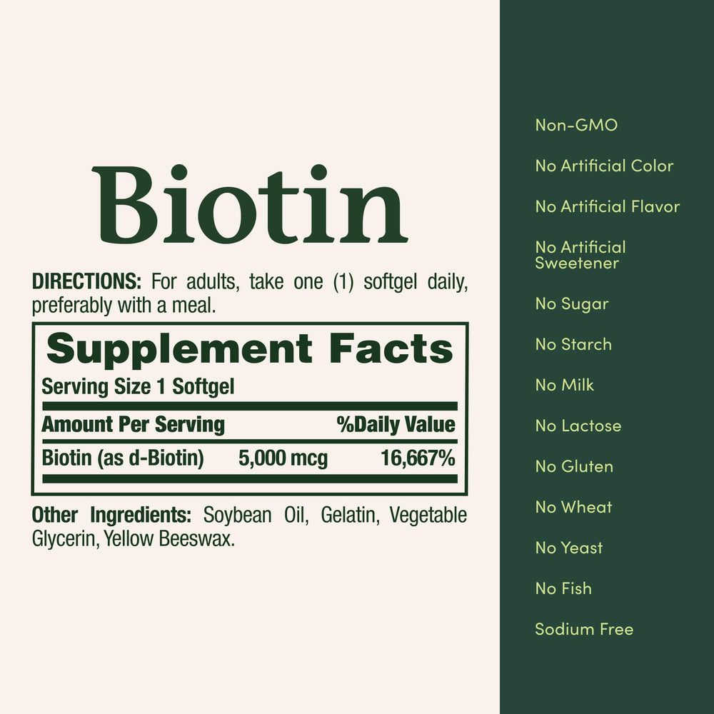 Nature's Bounty etiqueta con información nutricional legible y confianza en calidad
