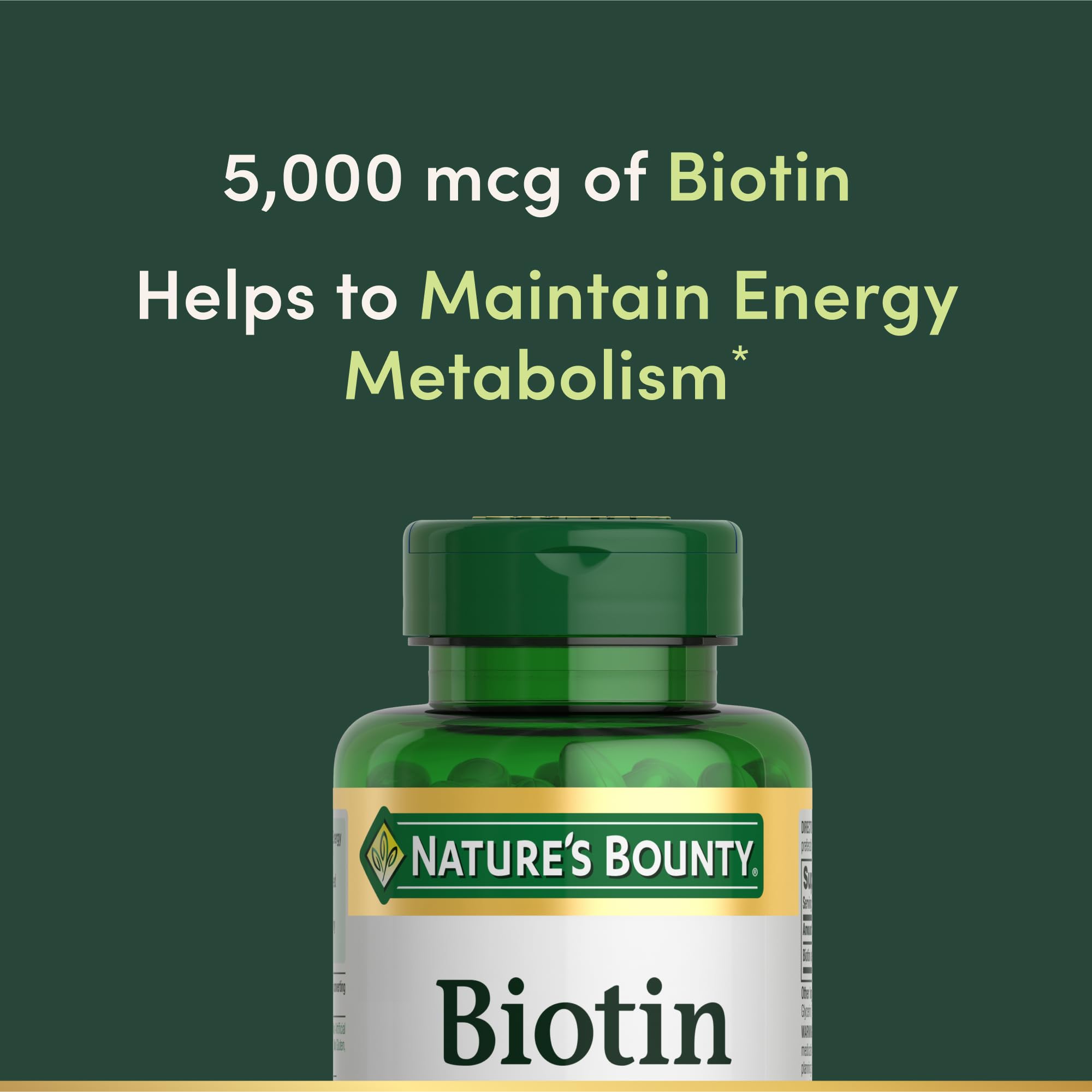 Nature's Bounty etiqueta nutricional clara mostrando dosis y pureza