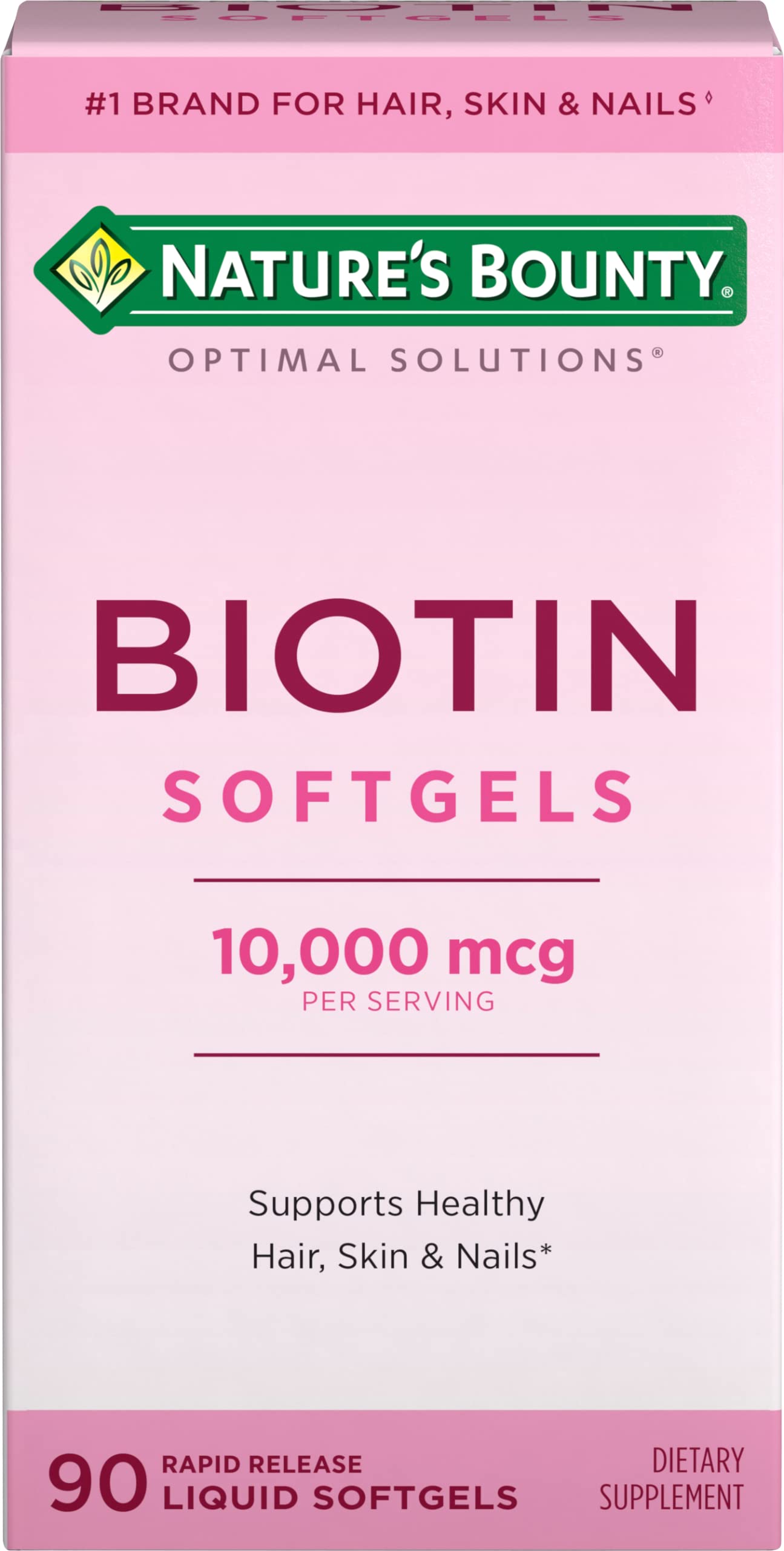 Nature's Bounty frasco frontal mostrando 90 softgels y dosis 10000 mcg