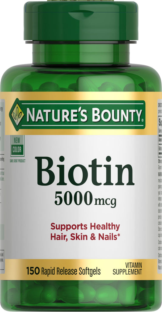 Nature's Bounty bote frontal mostrando etiqueta y beneficio de apoyo capilar