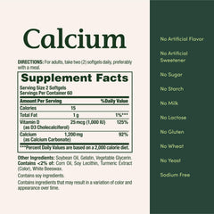 Nature's Bounty etiqueta nutricional enfocada en calcio 1200 mg y vitamina D3
