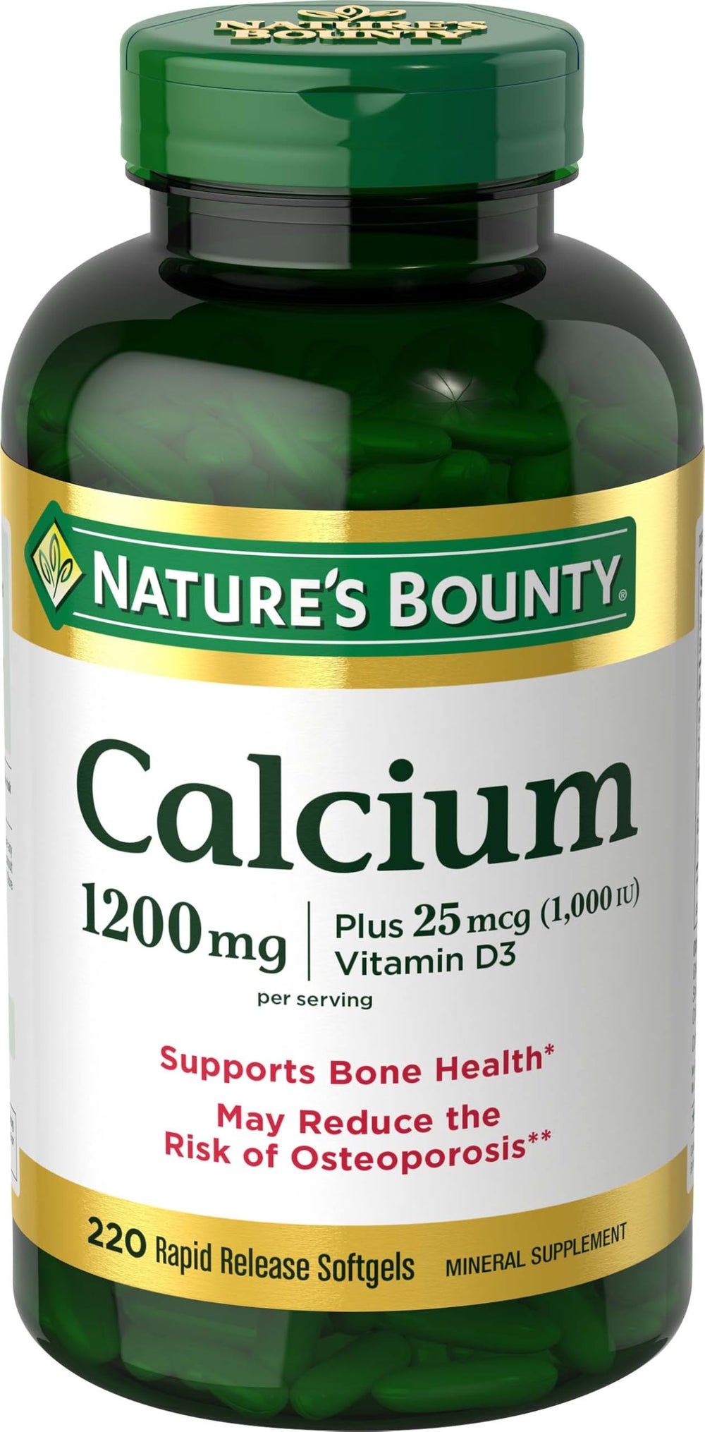 Nature's Bounty frasco frontal con 220 softgels mostrando presentación y cantidad