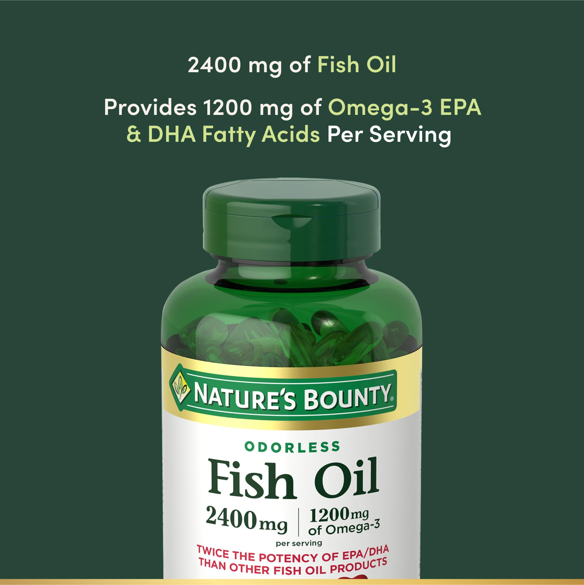 Nature's Bounty cápsula en mano para mostrar tamaño y dosificación práctica