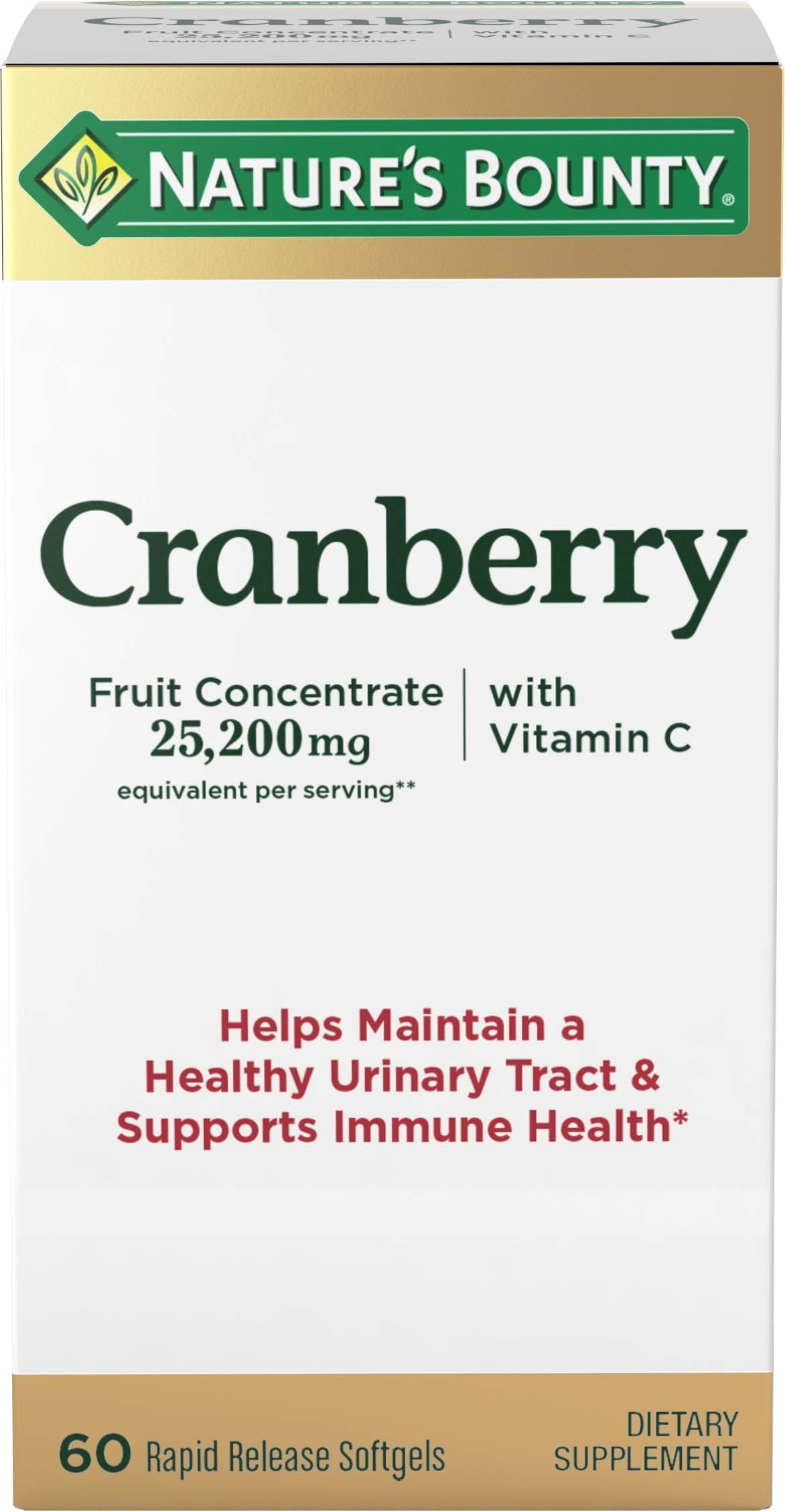 Nature's Bounty frasco frontal mostrando la etiqueta y beneficio urinario