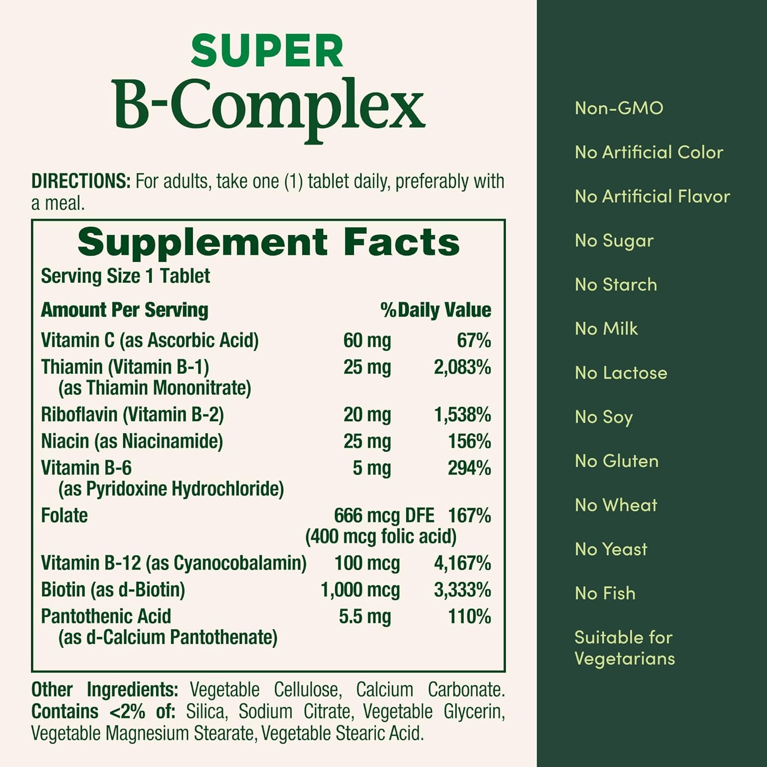 Nature's Bounty etiqueta con lista de ingredientes y valores diarios