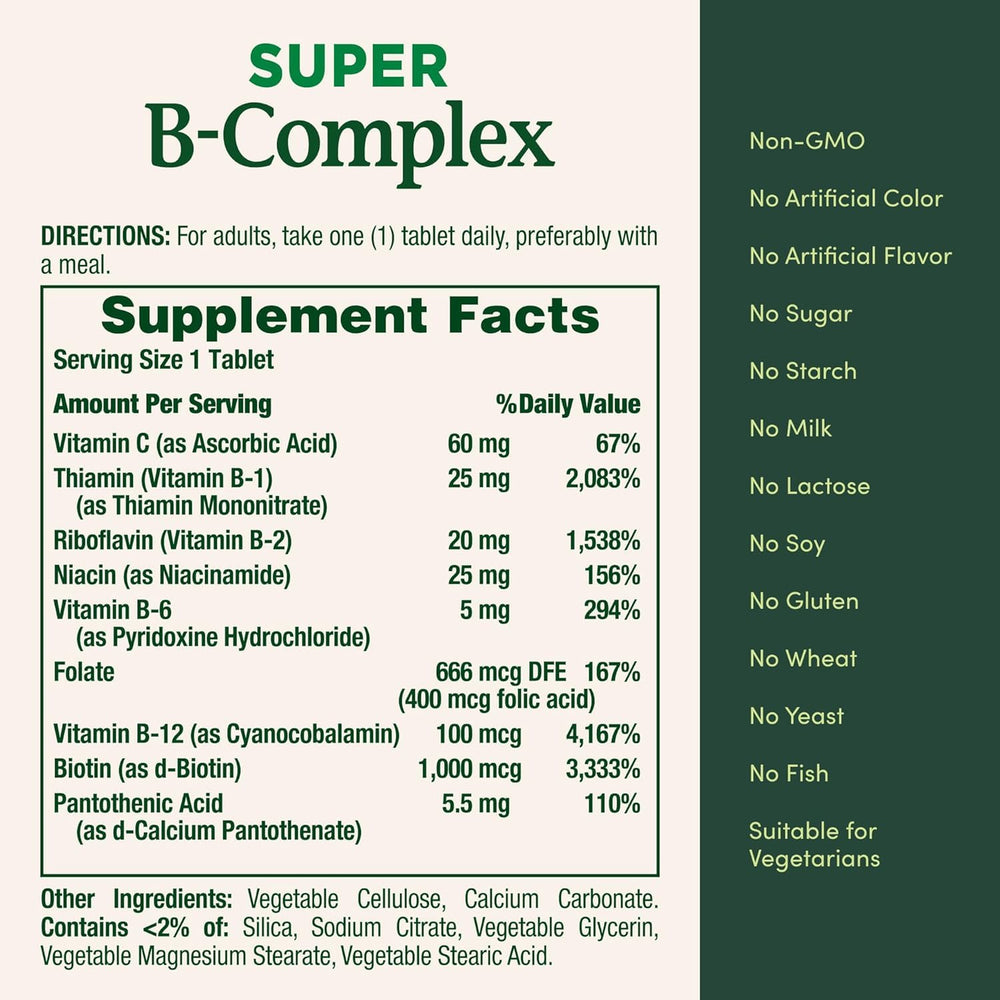 Nature's Bounty etiqueta con lista de ingredientes y valores diarios