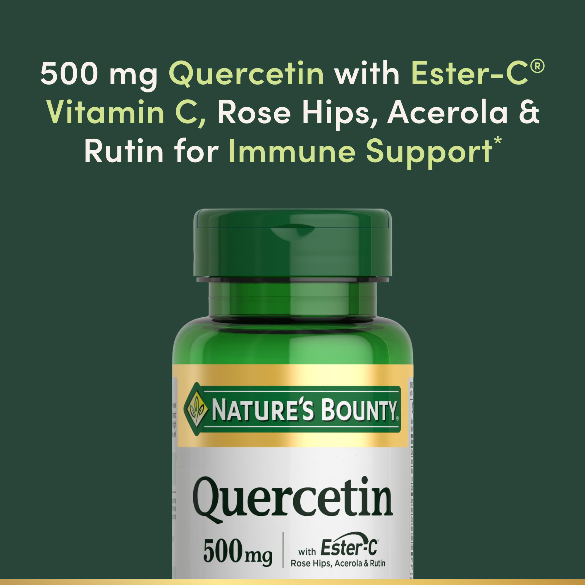 Nature's Bounty etiqueta de ingredientes destacando quercetina y Ester-C